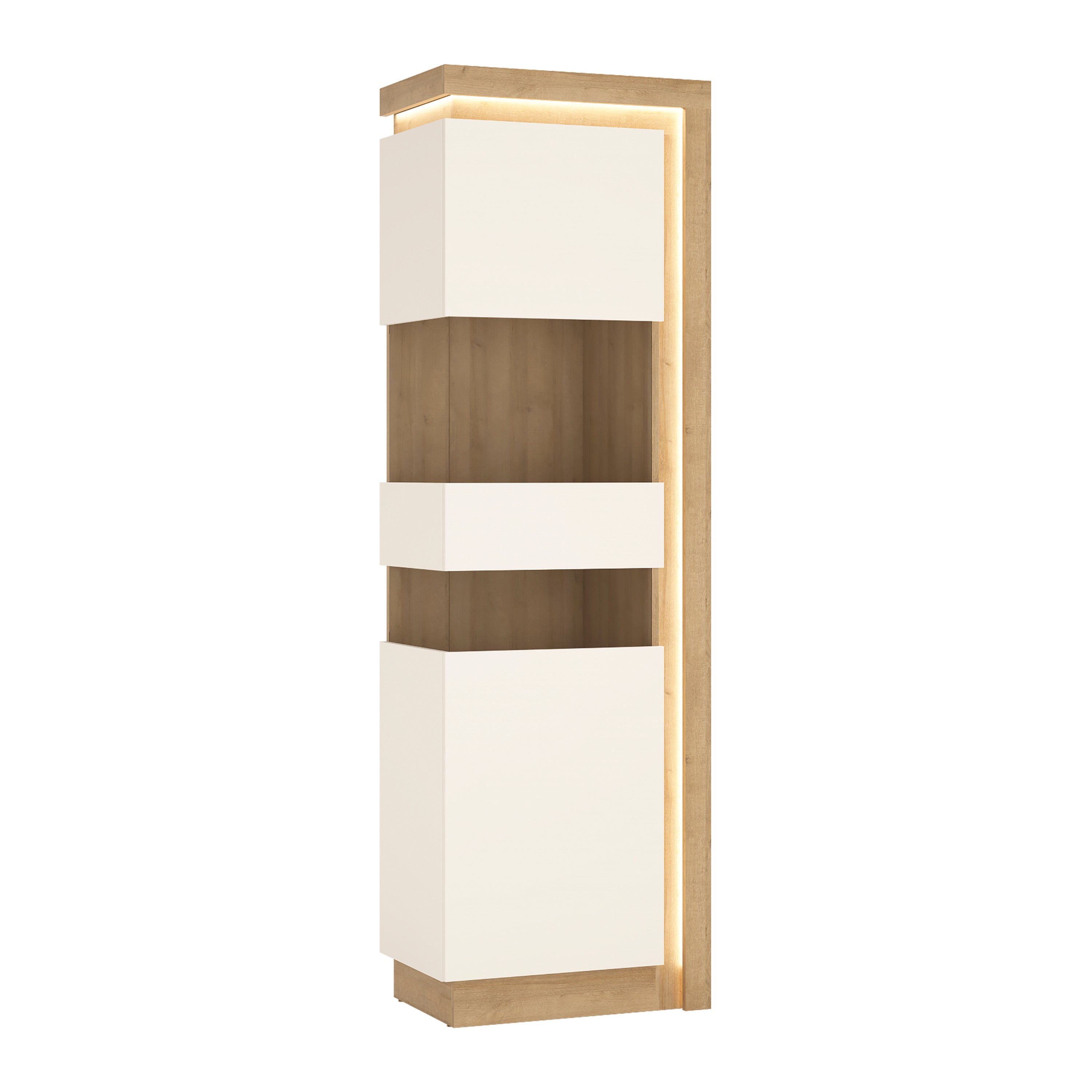 Lyon Tall Narrow Display Cabinet (LHD) in Riviera Oak/White High Gloss – FTG, view 2