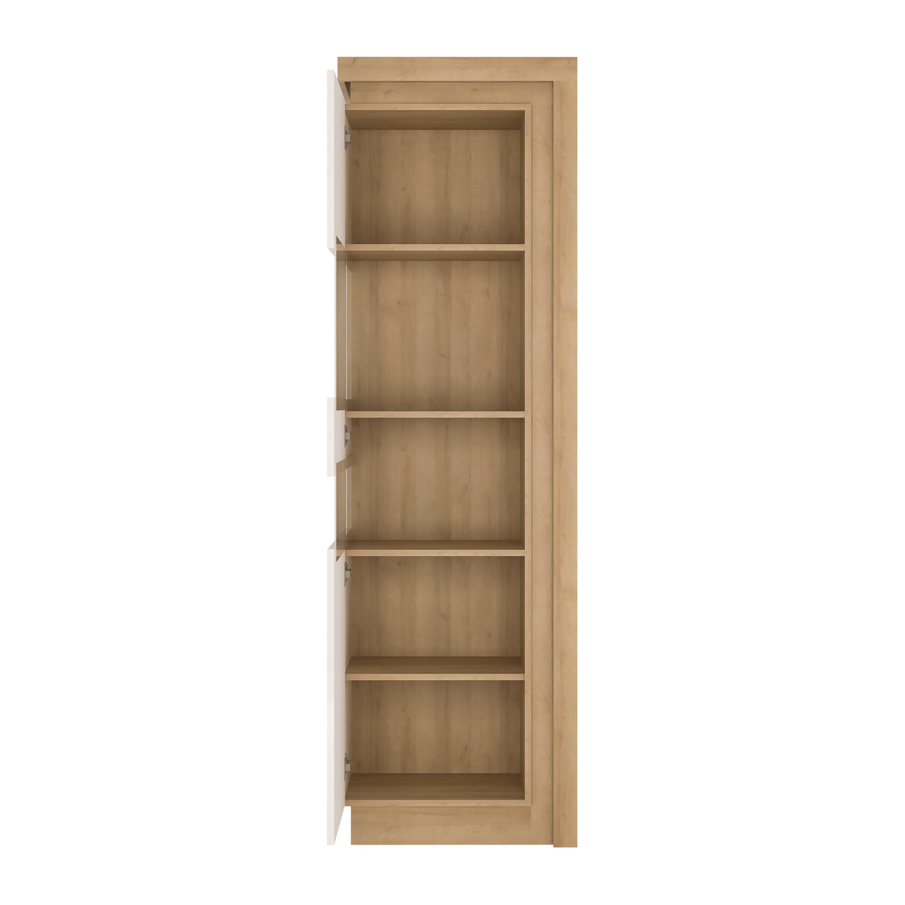 Lyon Tall Narrow Display Cabinet (LHD) in Riviera Oak/White High Gloss – FTG, view 3