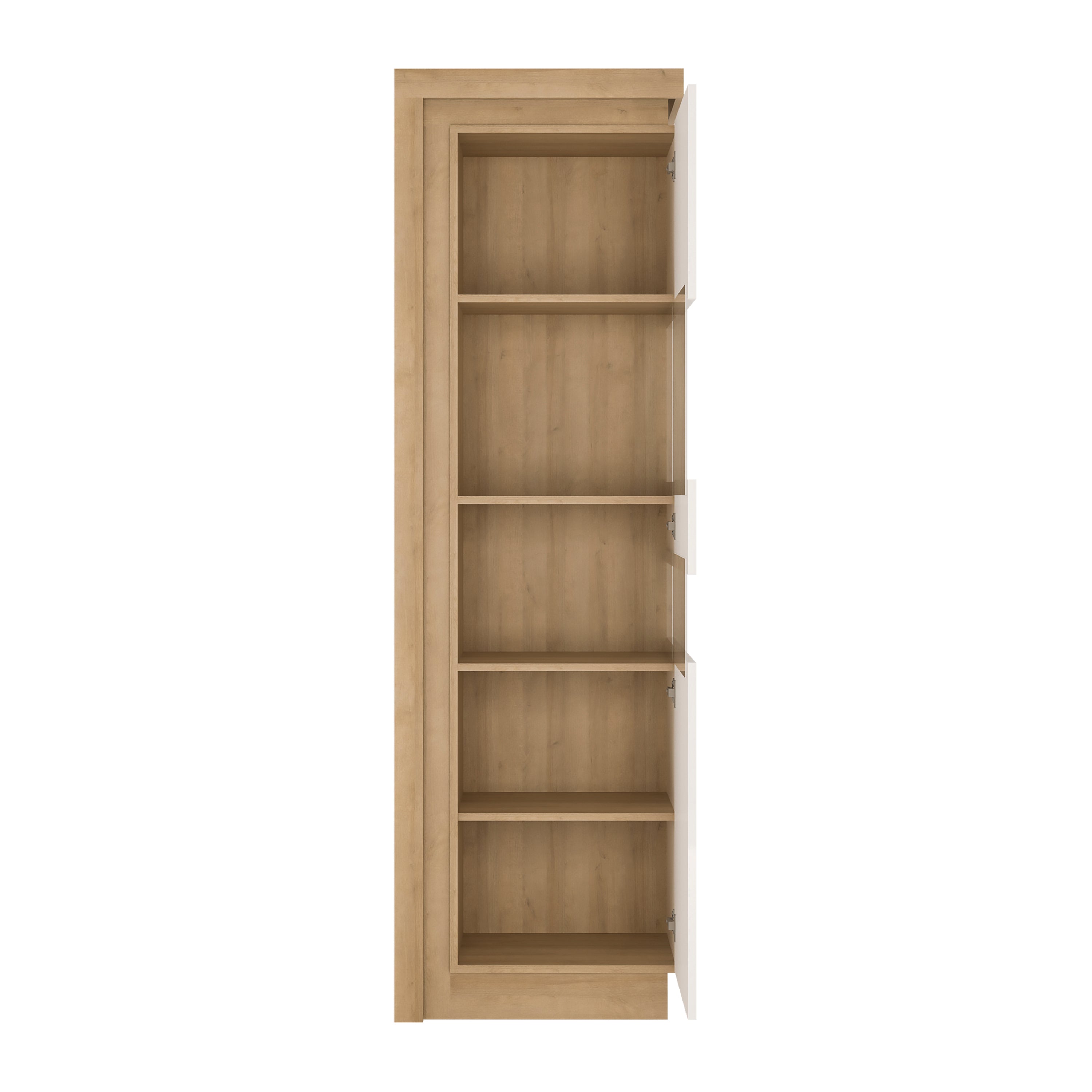 Lyon Tall Narrow Display Cabinet (RHD) in Riviera Oak/White High Gloss – FTG, view 3