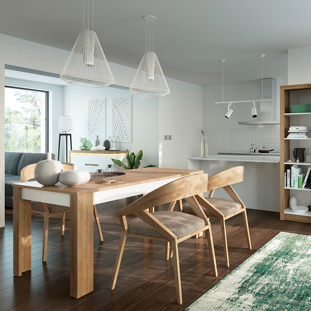 Lyon Small Extending Dining Table 90-180cm in Riviera Oak/White High Gloss – FTG, view 3