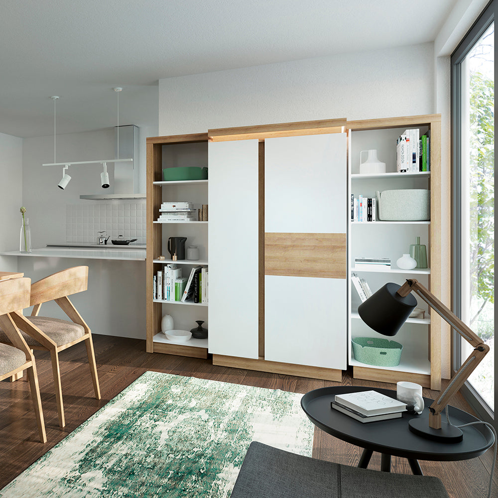 Lyon Small Extending Dining Table 90-180cm in Riviera Oak/White High Gloss – FTG, view 4