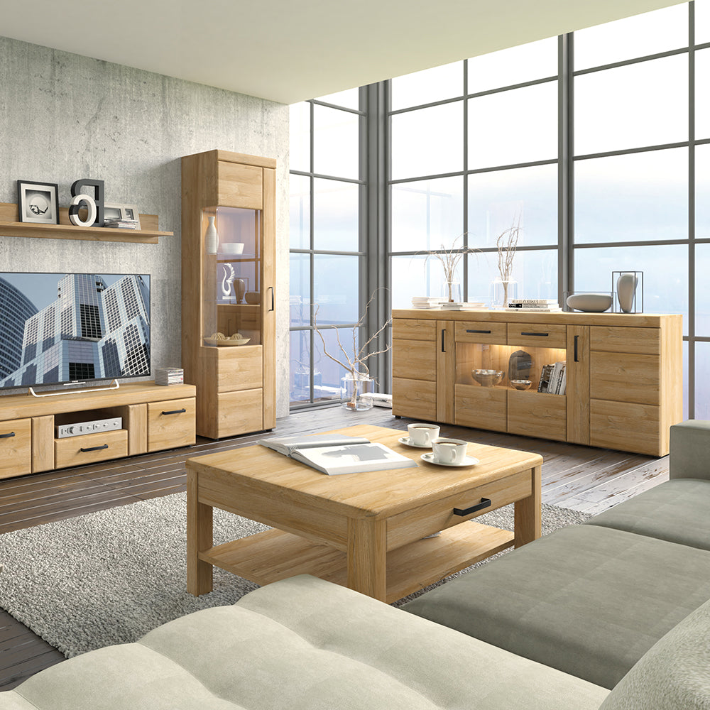 Cortina Tall Glazed Display Cabinet (LH) in Grandson Oak – FTG, view 3