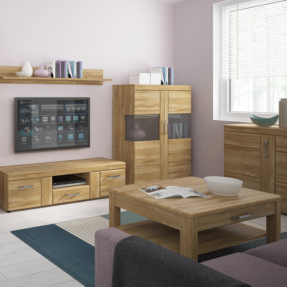 Cortina Low Wide 2 Door Display Cabinet in Grandson Oak – FTG, view 7