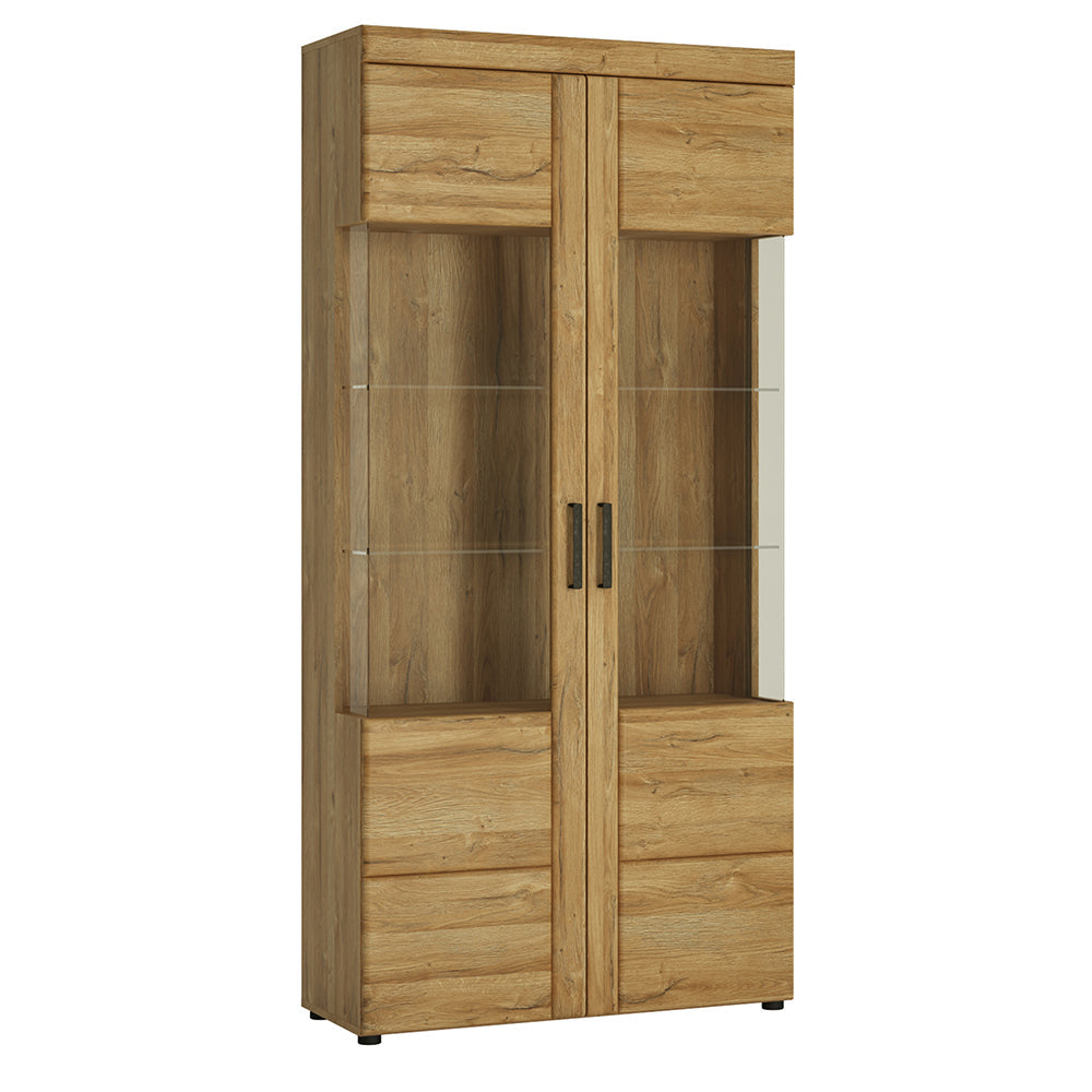 Cortina Tall Wide 2 Door glazed Display Cabinet in Grandson Oak – FTG