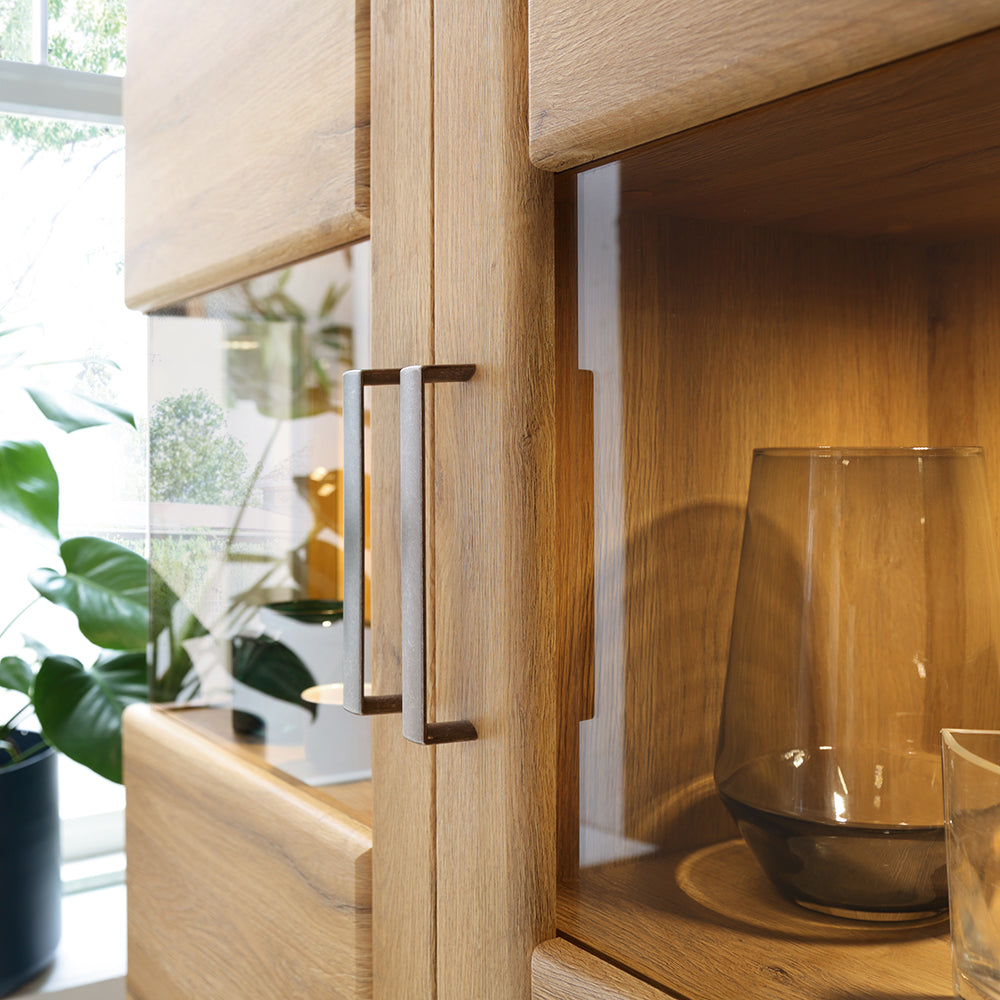 Cortina Tall Wide 2 Door glazed Display Cabinet in Grandson Oak – FTG, view 5