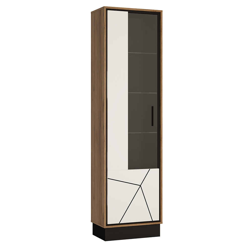 Brolo Tall Glazed Display Cabinet (LH) With the Walnut and Dark Panel Finish – FTG