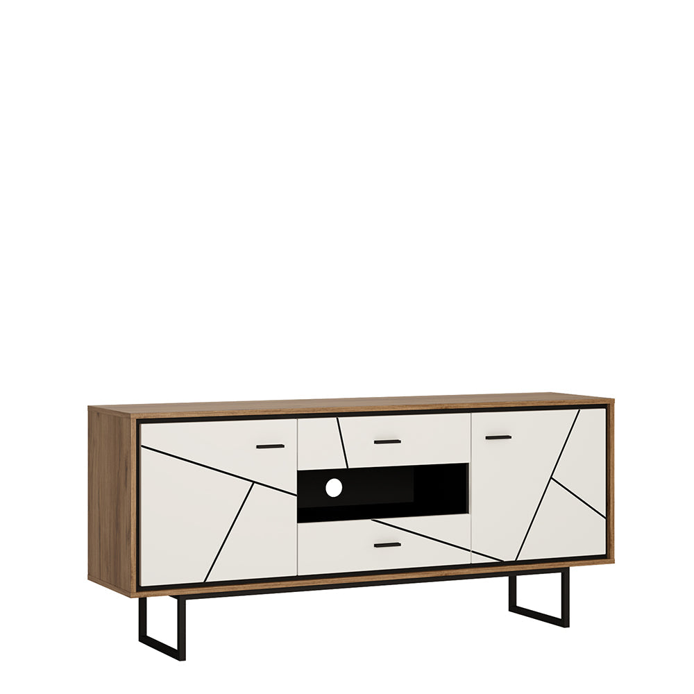 Brolo 2 Door 2 Drawer TV Unit With the Walnut and Dark Panel Finish – FTG
