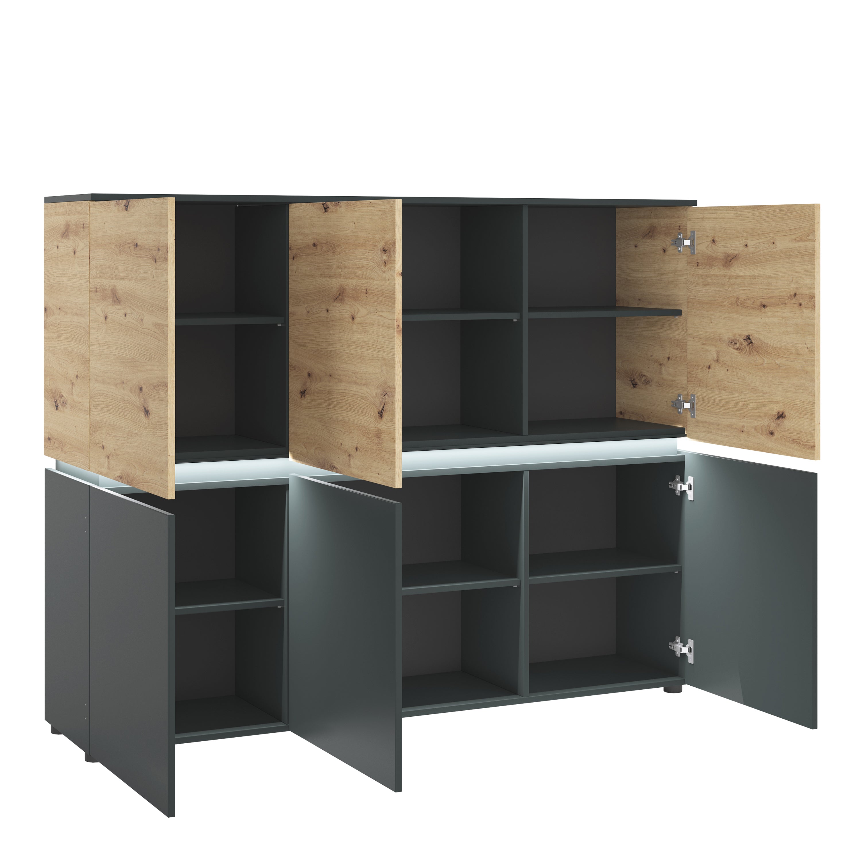 Luci 6 Door Cabinet (including LED lighting) in Platinum and Oak – FTG, view 2