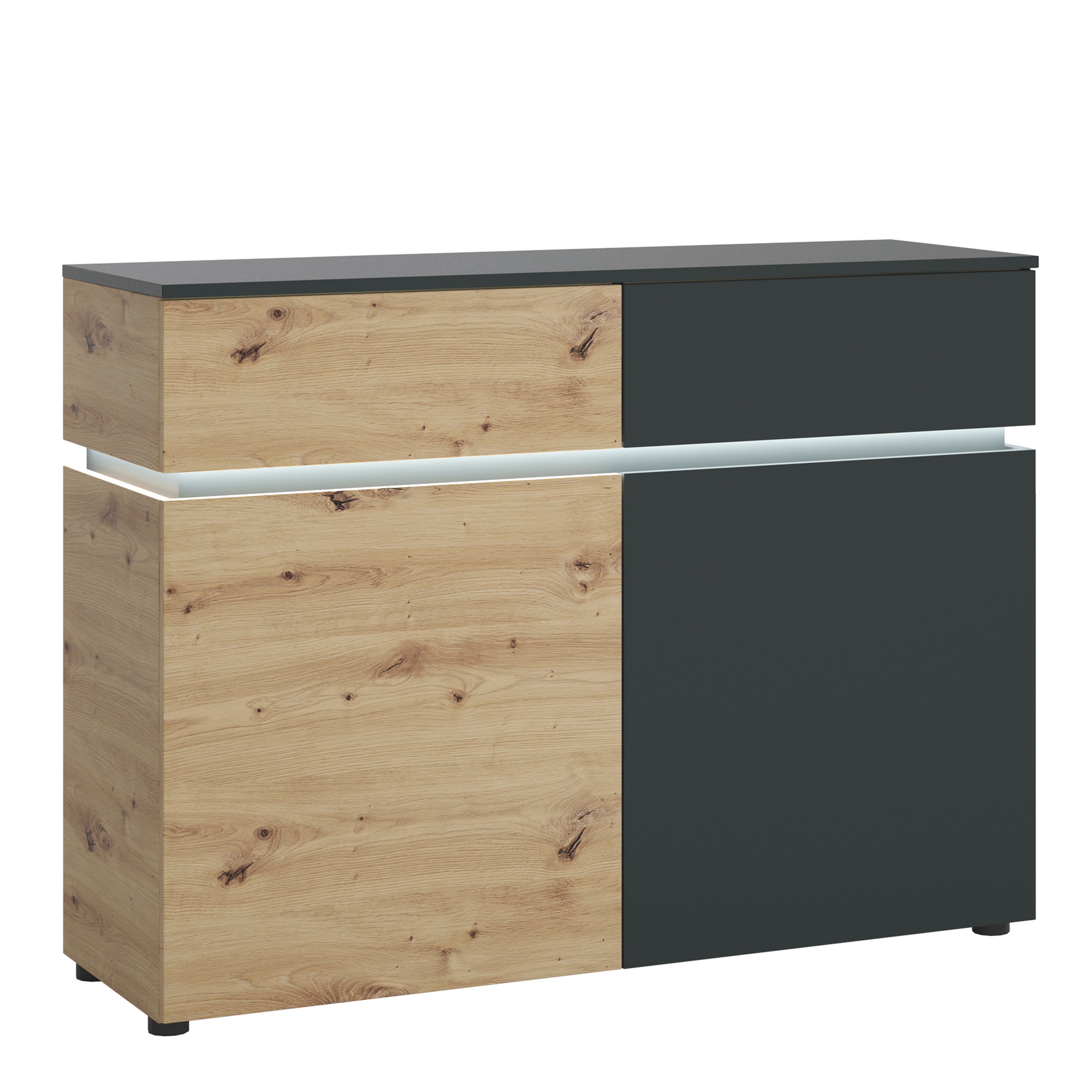 Luci 2 Door 2 Drawer Cabinet (including LED lighting) in Platinum and Oak – FTG