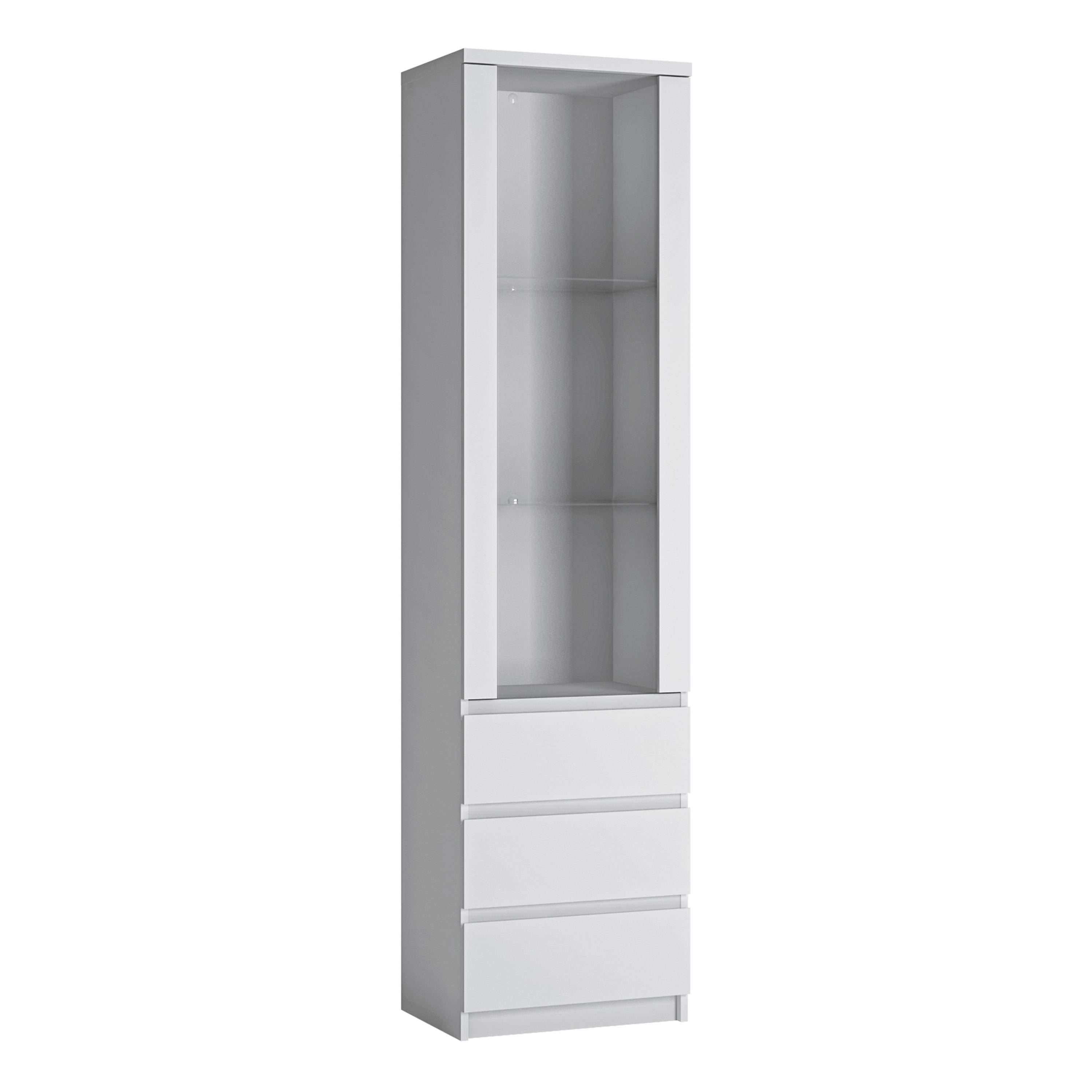 Fribo Tall Narrow 1 Door 3 Drawer Glazed Display Cabinet in White – FTG