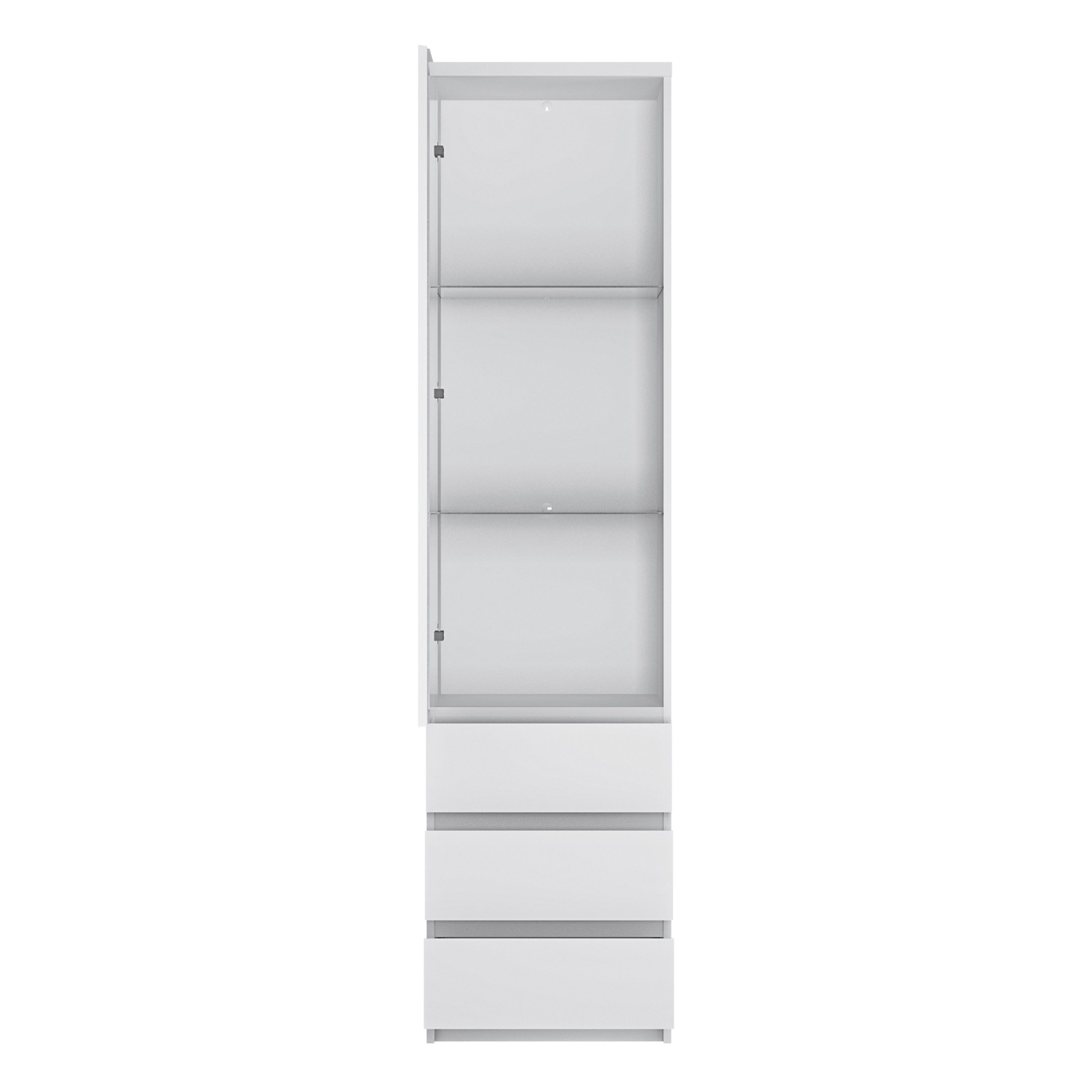 Fribo Tall Narrow 1 Door 3 Drawer Glazed Display Cabinet in White – FTG, view 2