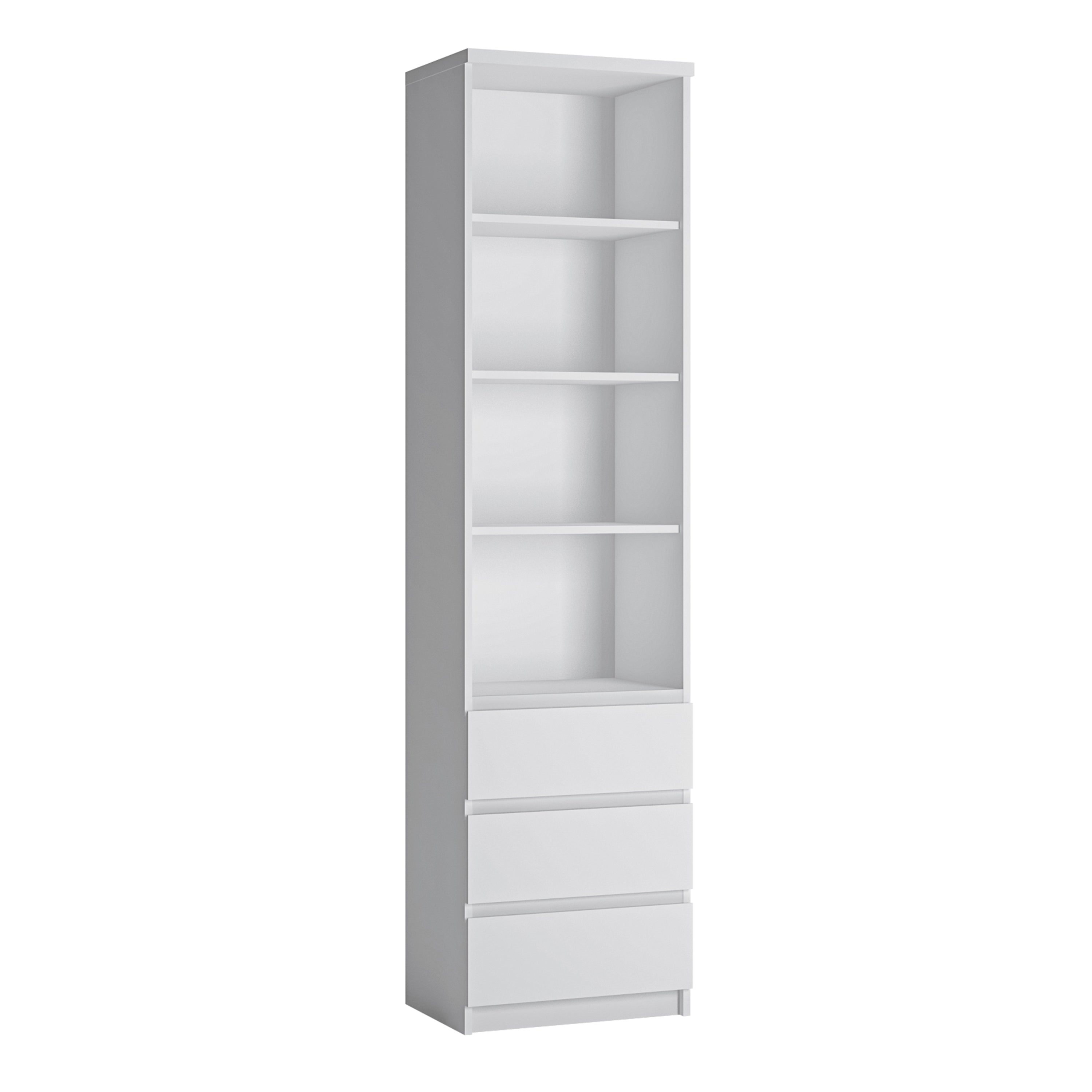 Fribo Tall Narrow 3 Drawer Bookcase in White – FTG