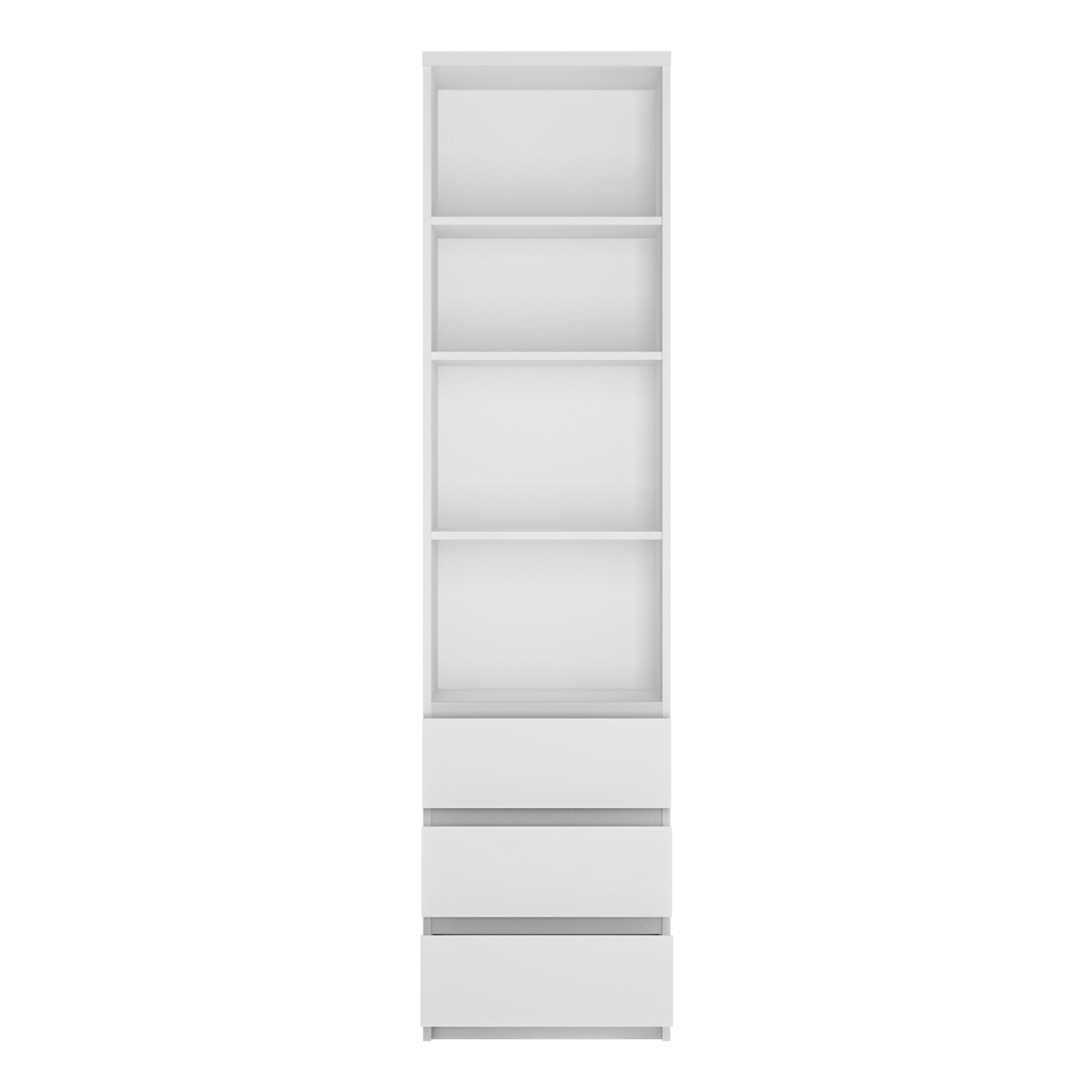 Fribo Tall Narrow 3 Drawer Bookcase in White – FTG, view 2