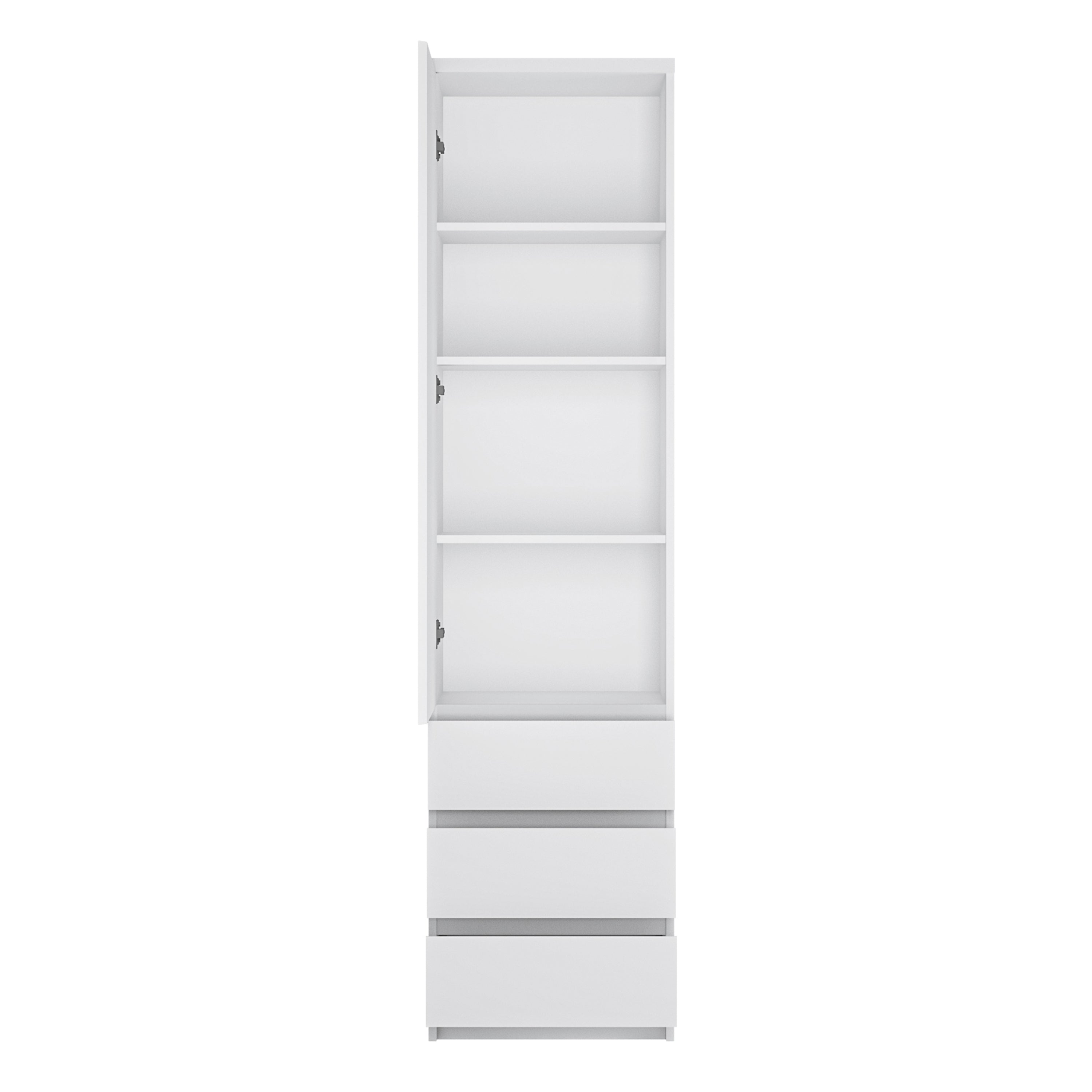 Fribo Tall Narrow 1 Door 3 Drawer Cupboard in White – FTG, view 2