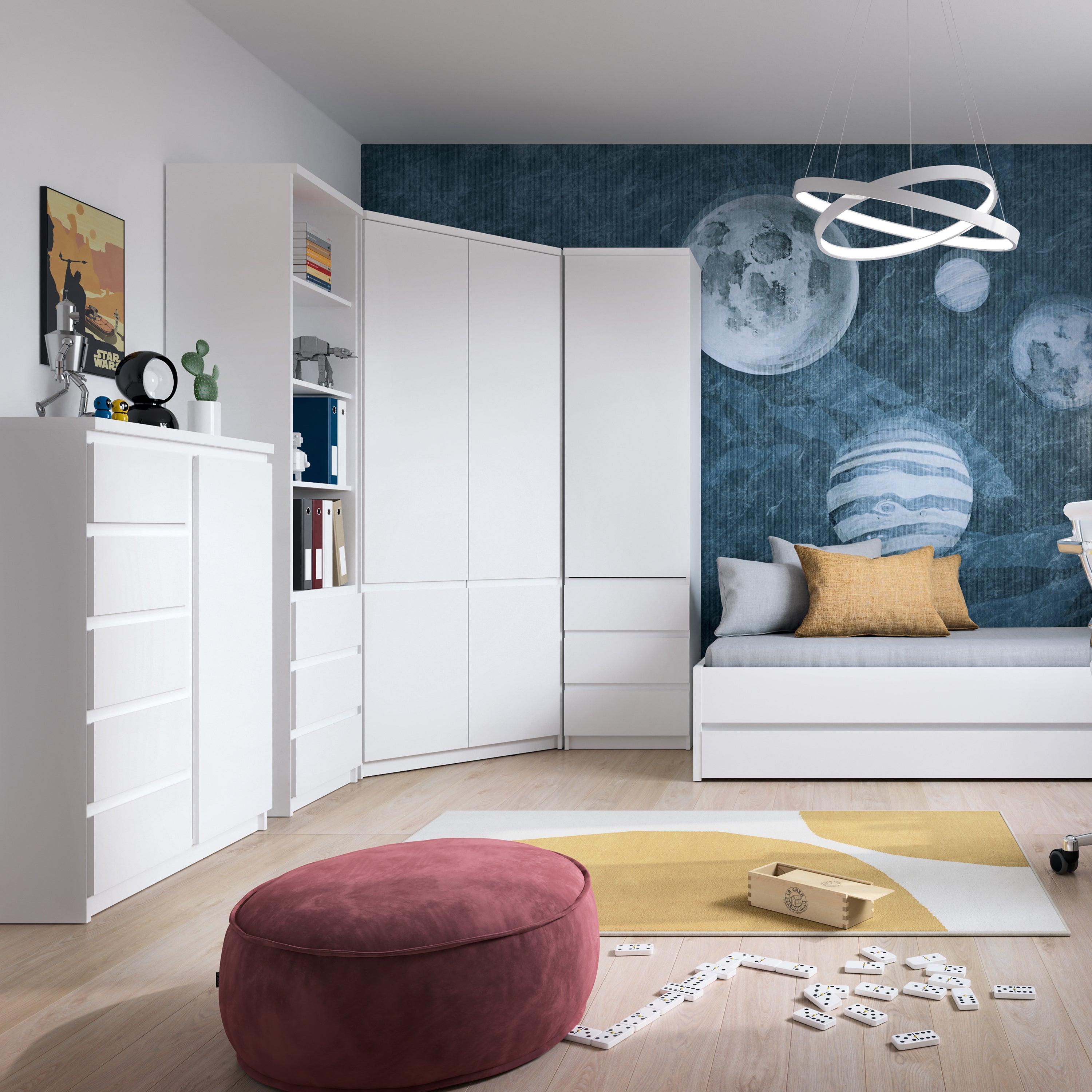 Fribo 1 Door 5 Drawer Cabinet in White – FTG, view 4