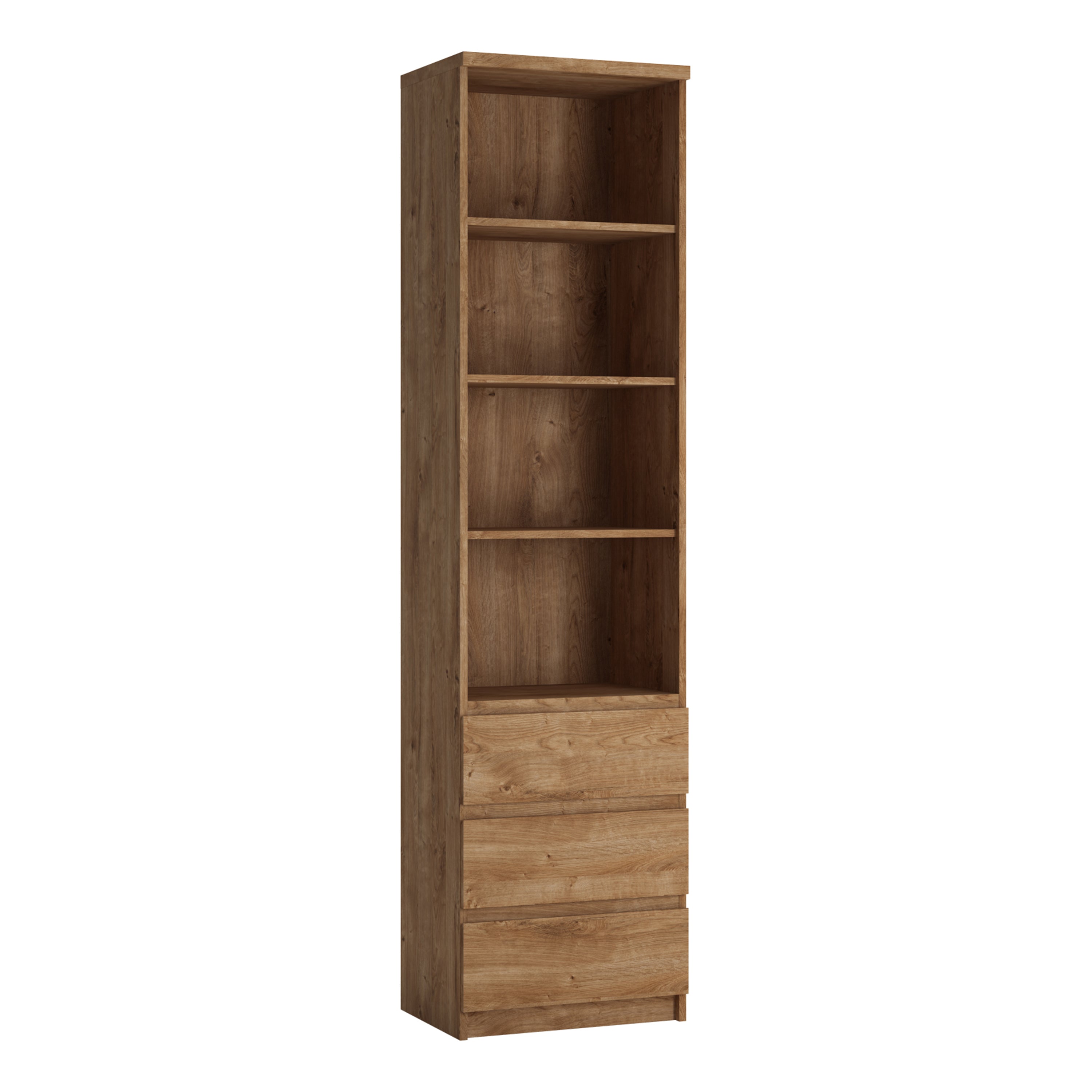Fribo Tall Narrow 3 Drawer Bookcase in Oak – FTG