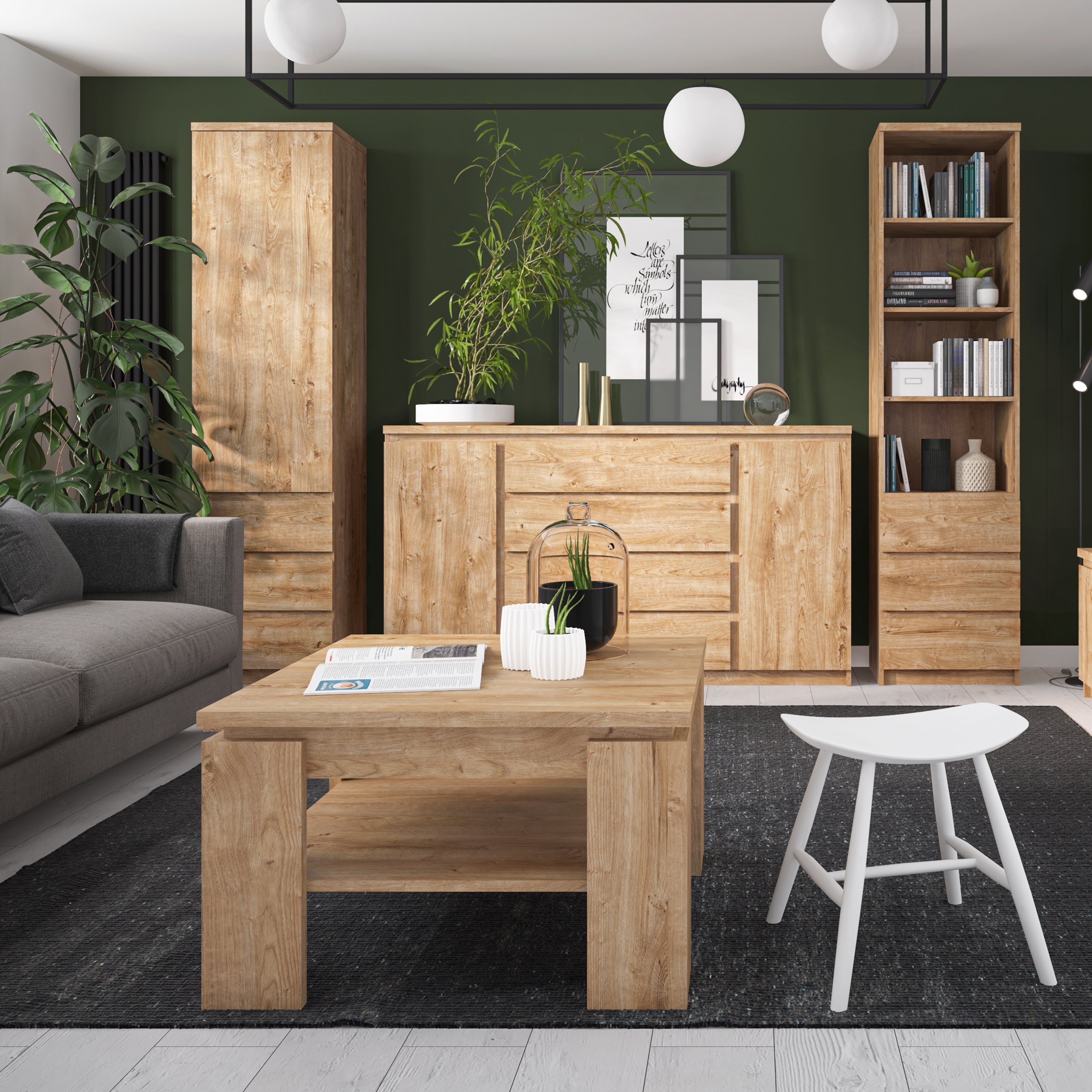 Fribo Tall Narrow 3 Drawer Bookcase in Oak – FTG, view 3