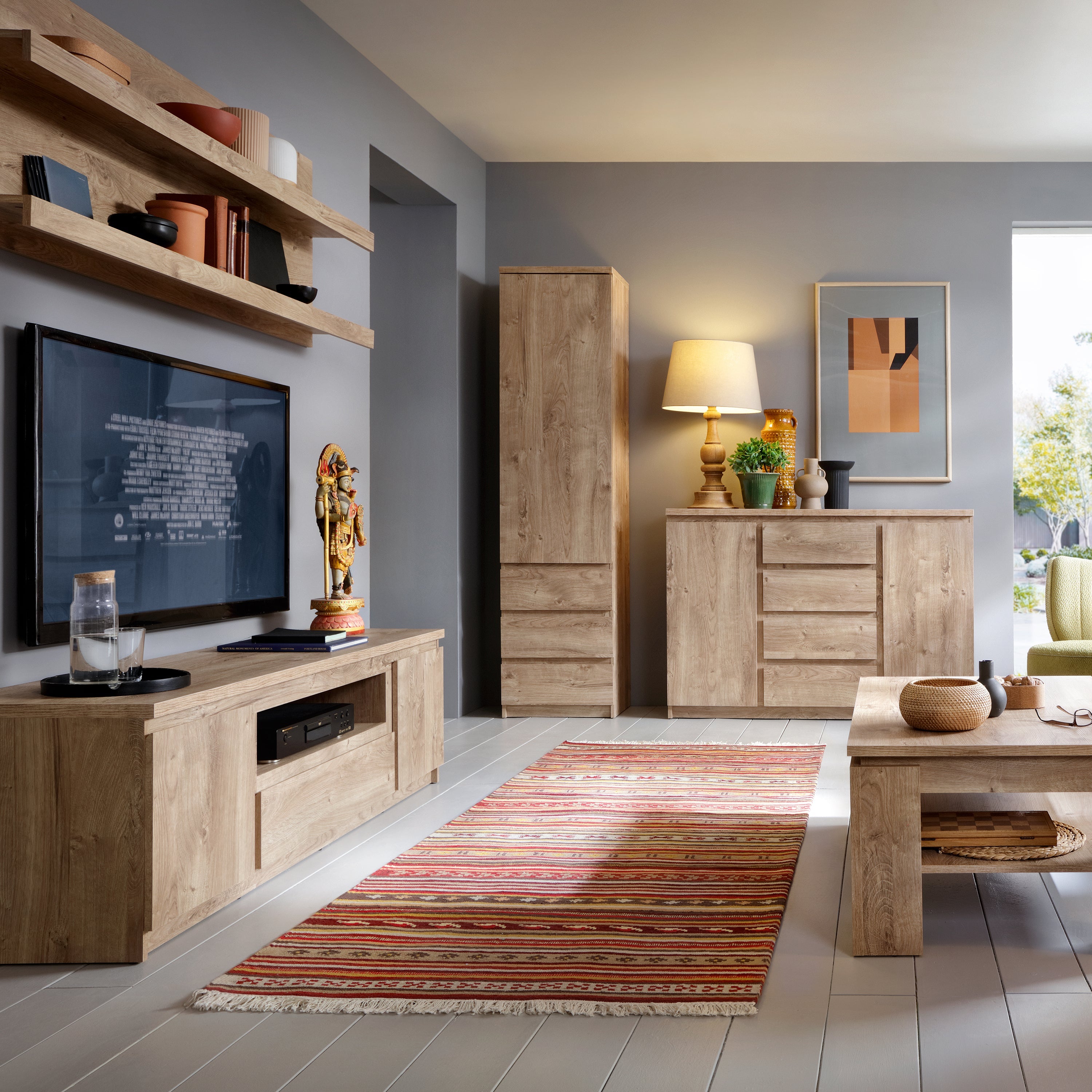 Fribo 2 Door 1 Drawer 166cm Wide TV Cabinet in Oak – FTG, view 3