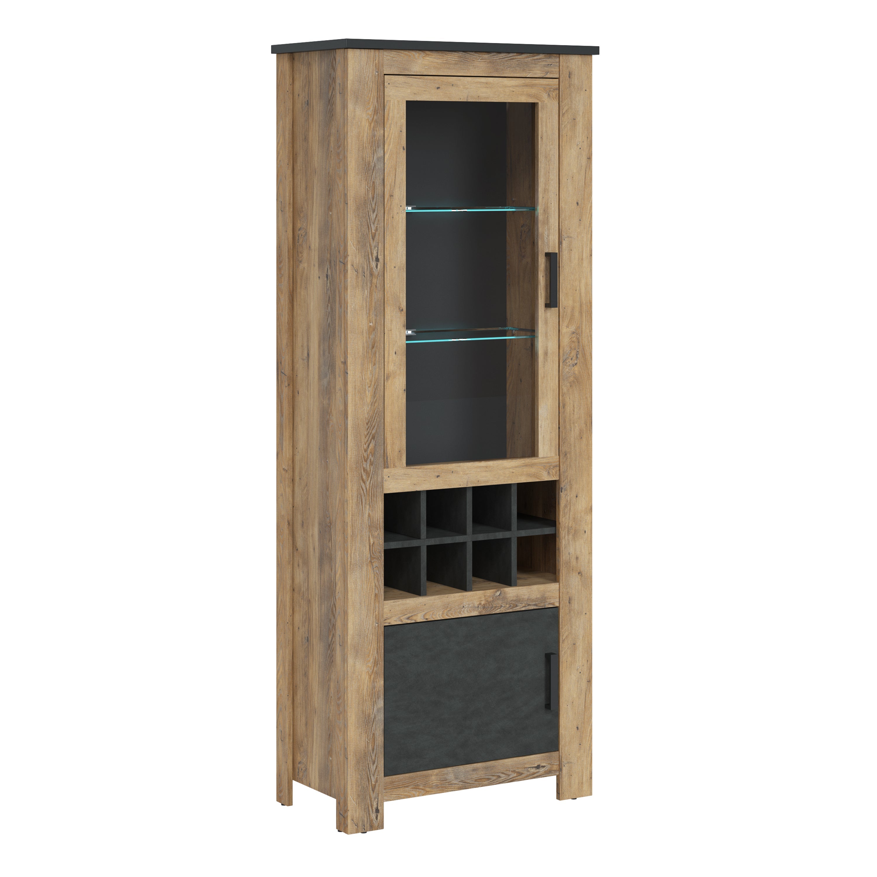 Rapallo 2 Door Display Cabinet with Wine Rack in Chestnut and Matera Grey – FTG