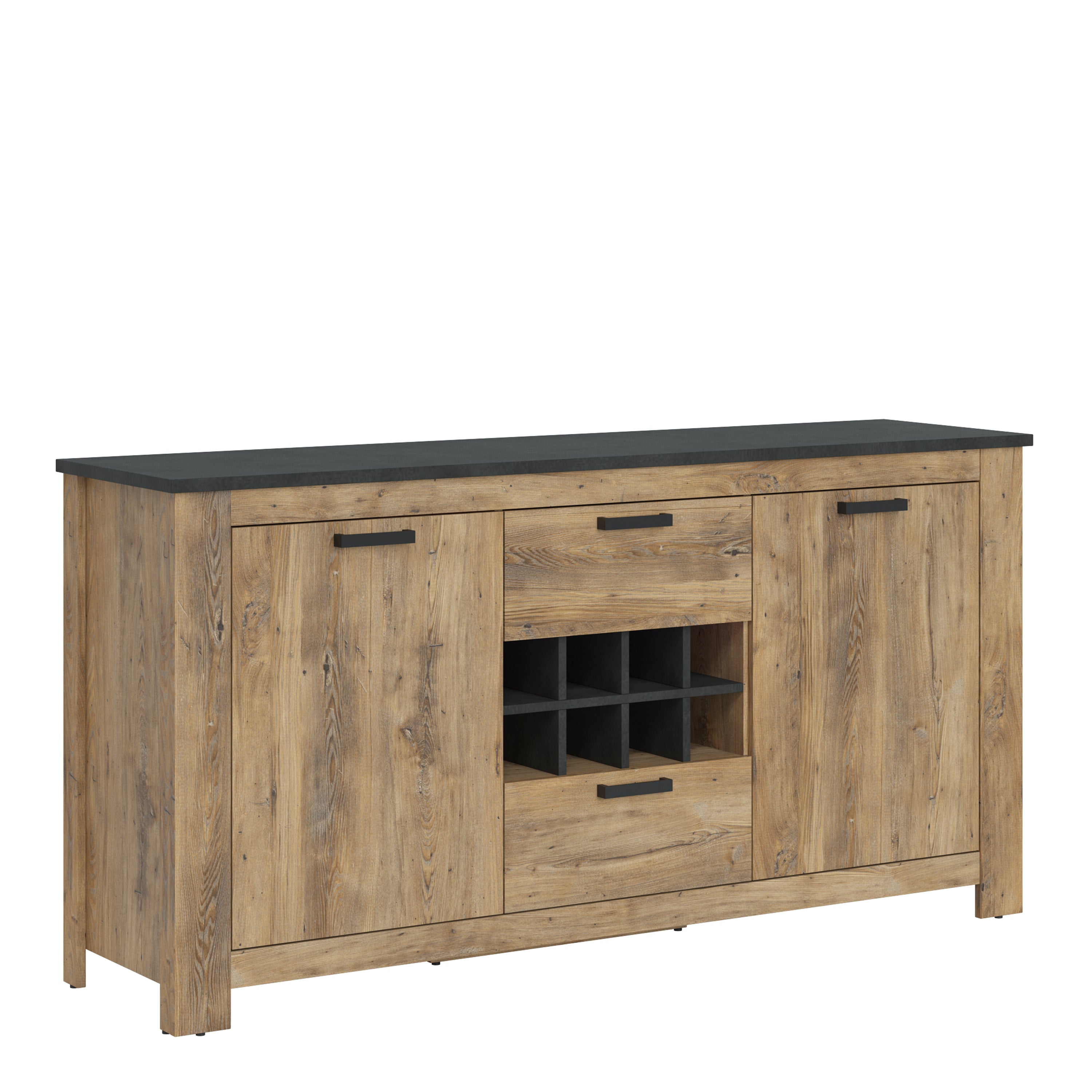 Rapallo 2 Door 2 Drawer Sideboard with Wine Rack in Chestnut and Matera Grey – FTG