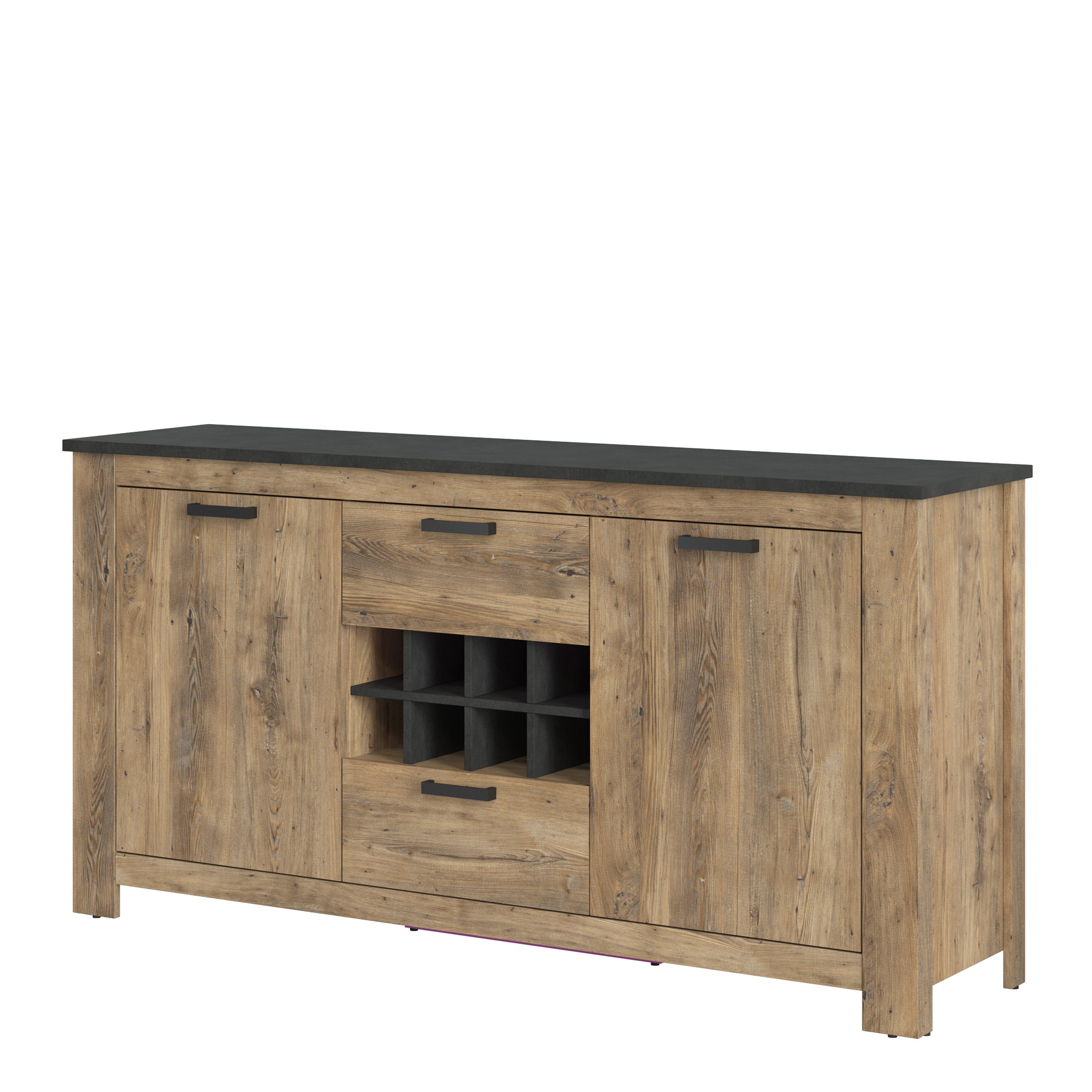 Rapallo 2 Door 2 Drawer Sideboard with Wine Rack in Chestnut and Matera Grey – FTG, view 2