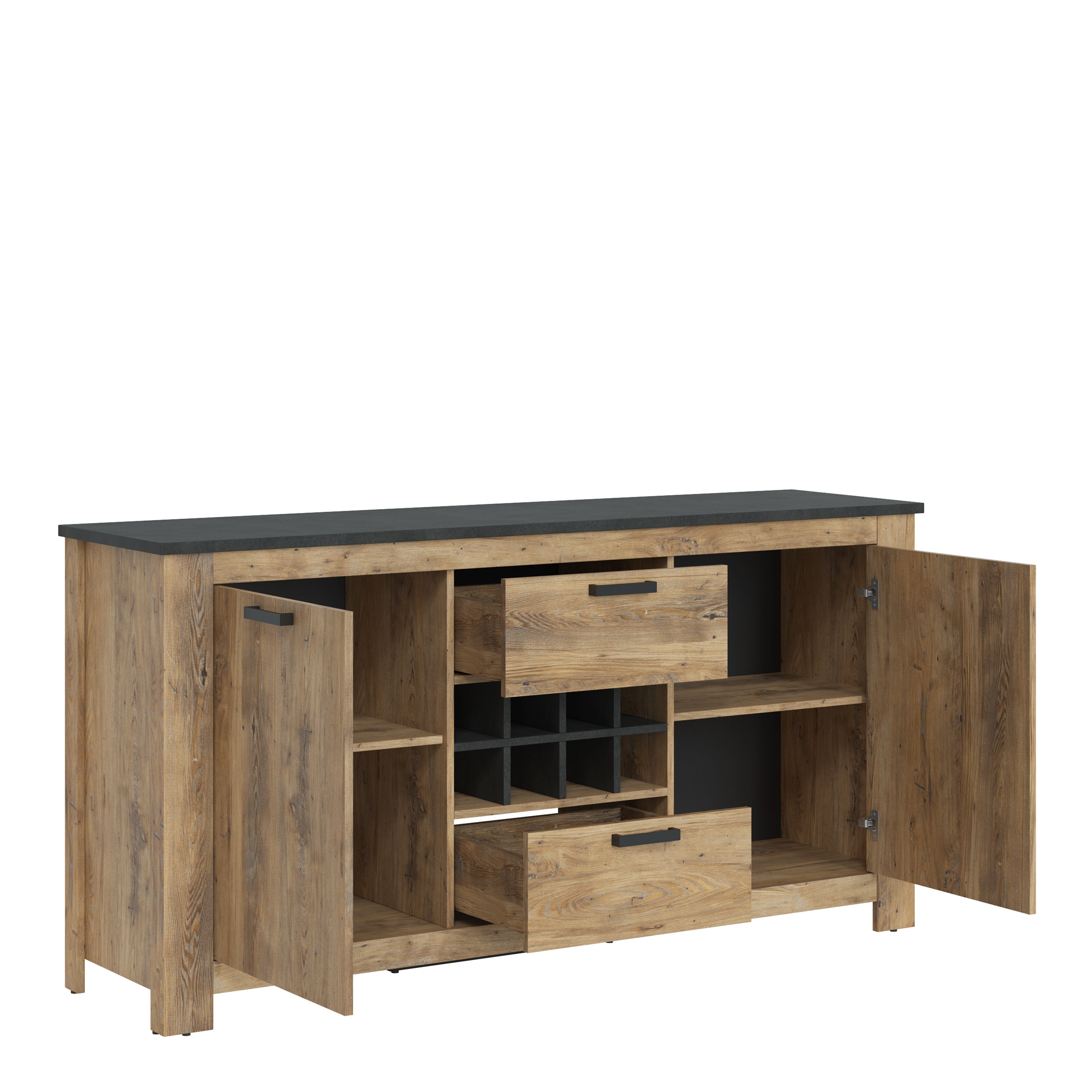 Rapallo 2 Door 2 Drawer Sideboard with Wine Rack in Chestnut and Matera Grey – FTG, view 3