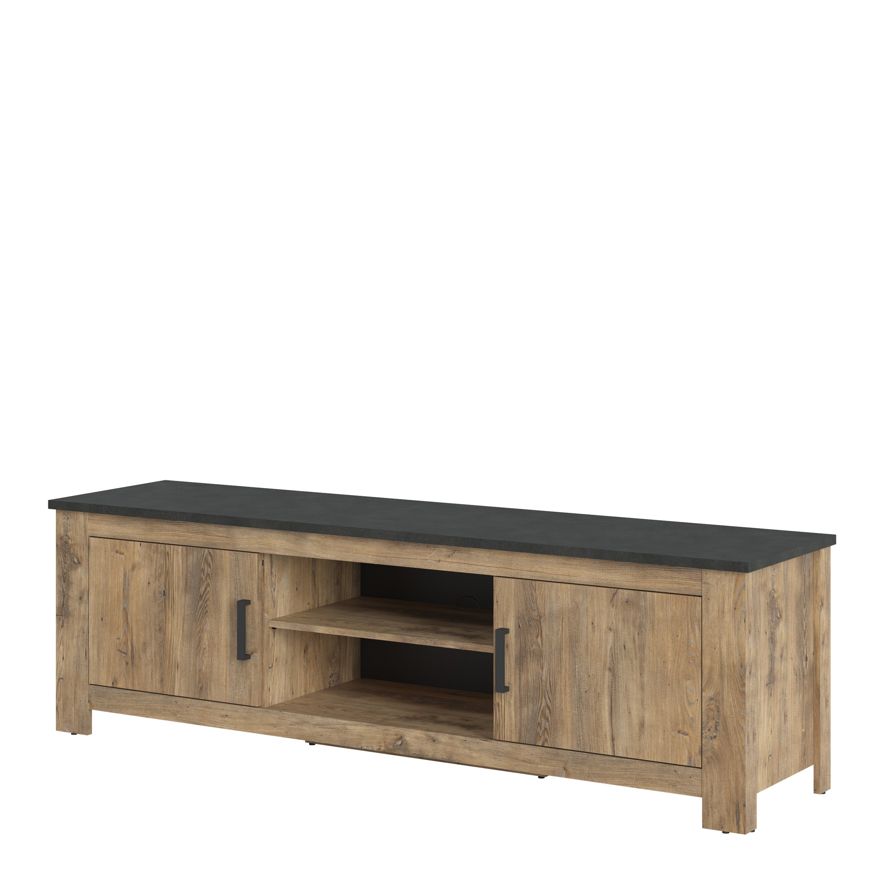 Rapallo 2 Door 189cm wide TV Cabinet in Chestnut and Matera Grey – FTG, view 2