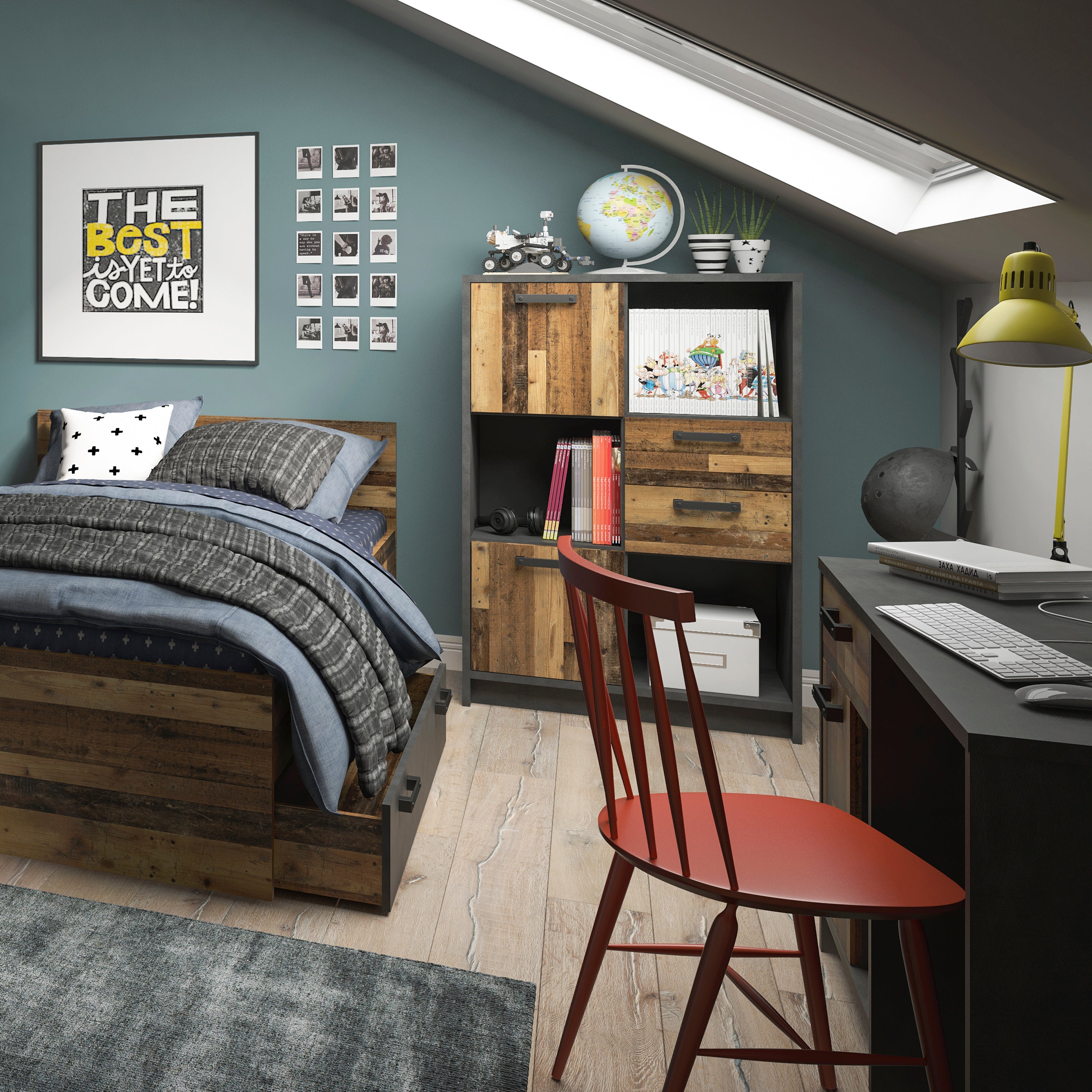 Brooklyn Low Bookcase with 2 Doors and 2 Drawers in Walnut and Dark Matera Grey – FTG, view 4