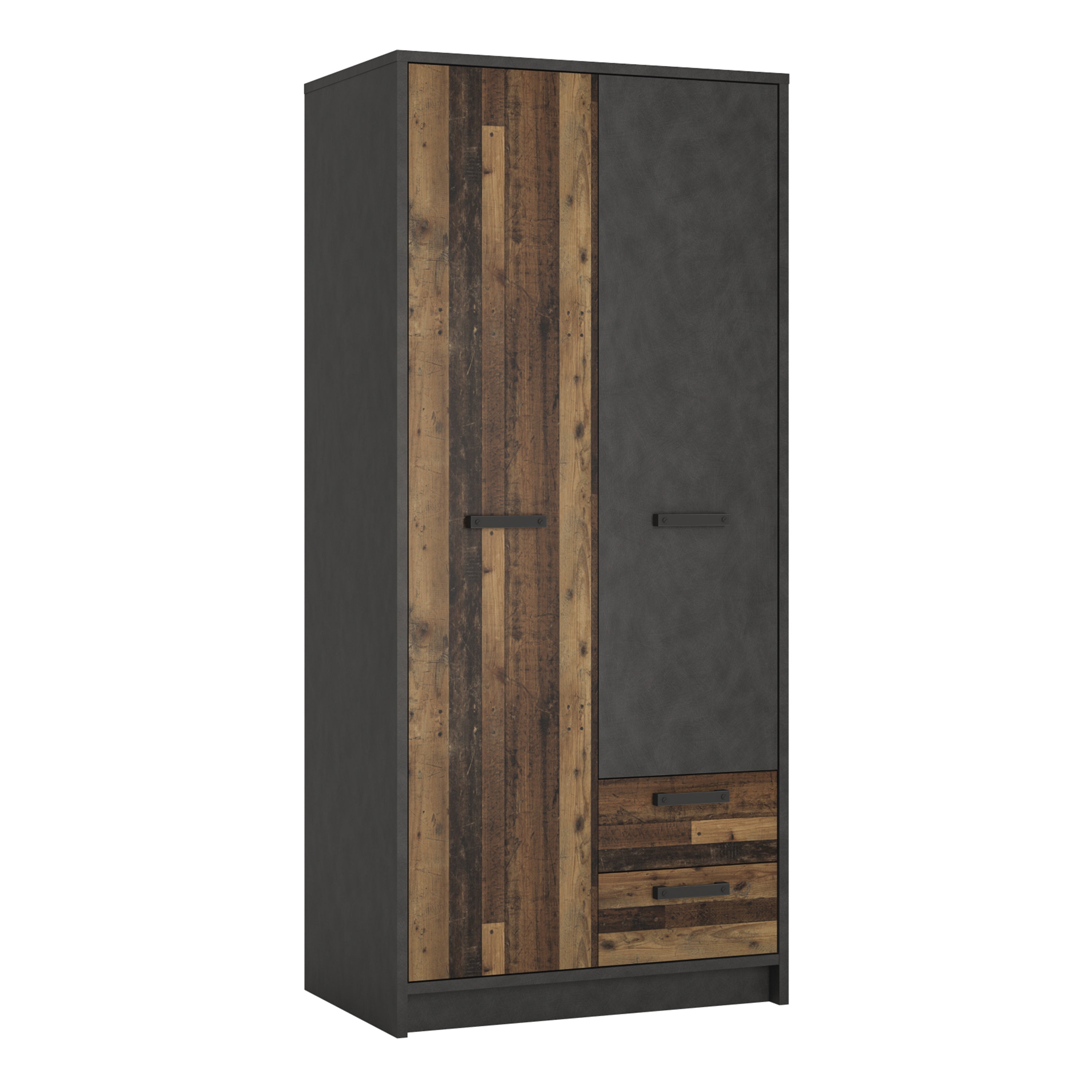 Brooklyn 2 Door Wardrobe with 2 Drawers in Walnut and Dark Matera Grey – FTG