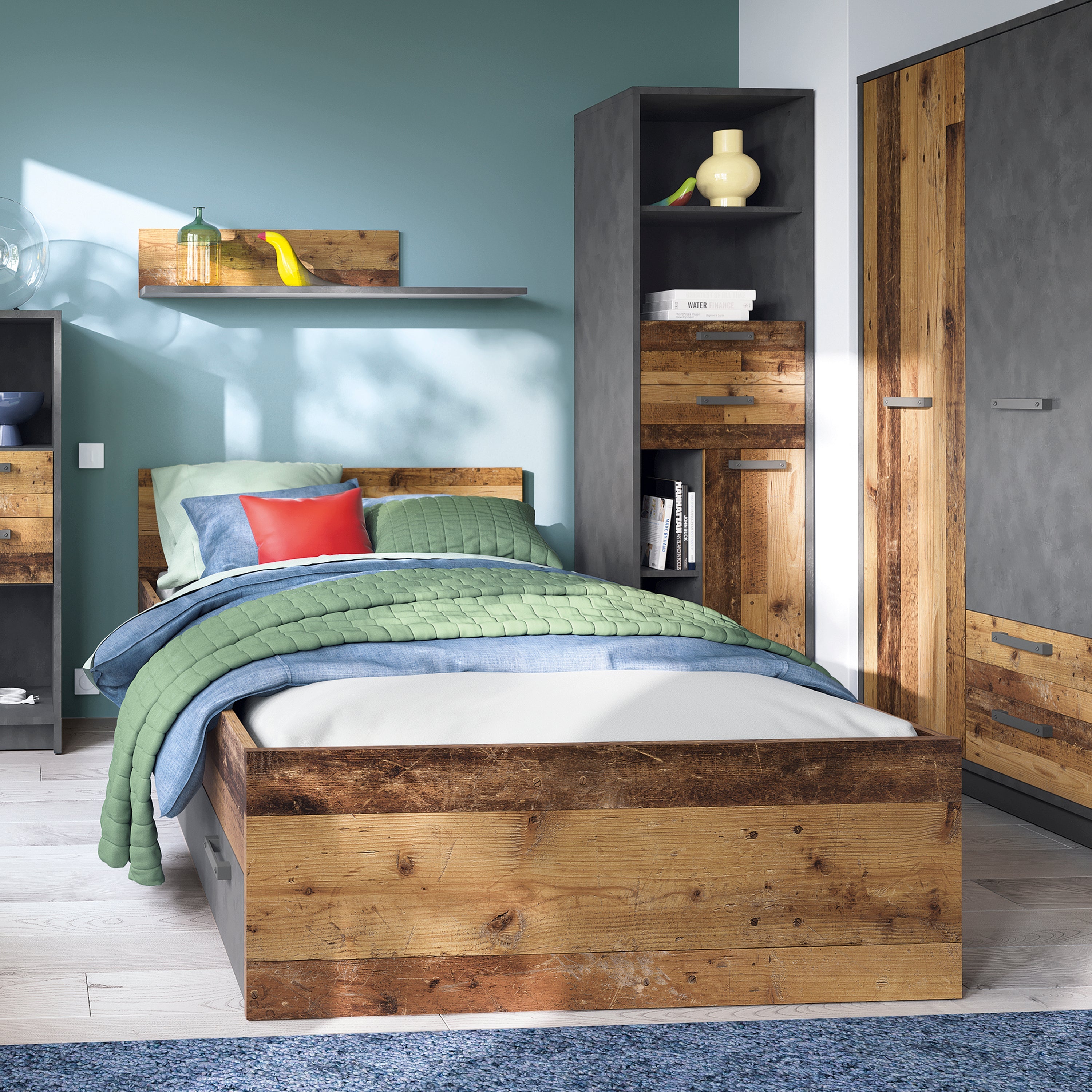 Brooklyn 2 Door Wardrobe with 2 Drawers in Walnut and Dark Matera Grey – FTG, view 3