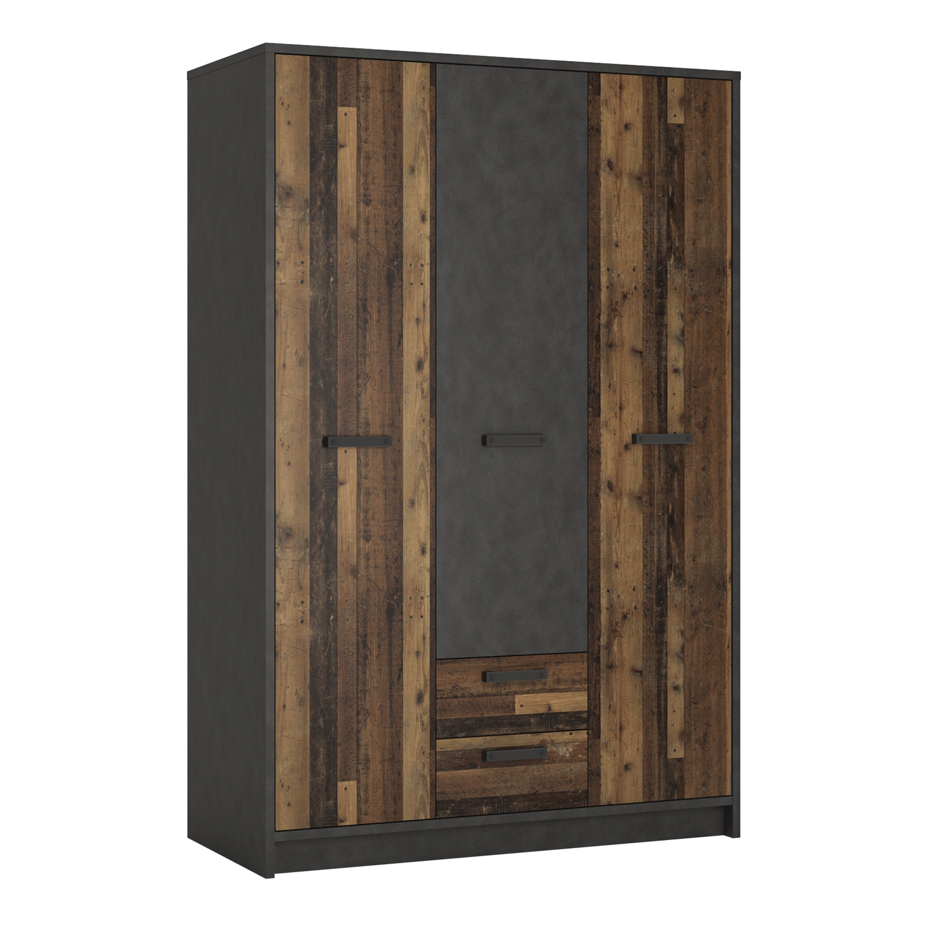 Brooklyn 3 Door Wardrobe with 2 Drawers in Walnut and Dark Matera Grey – FTG