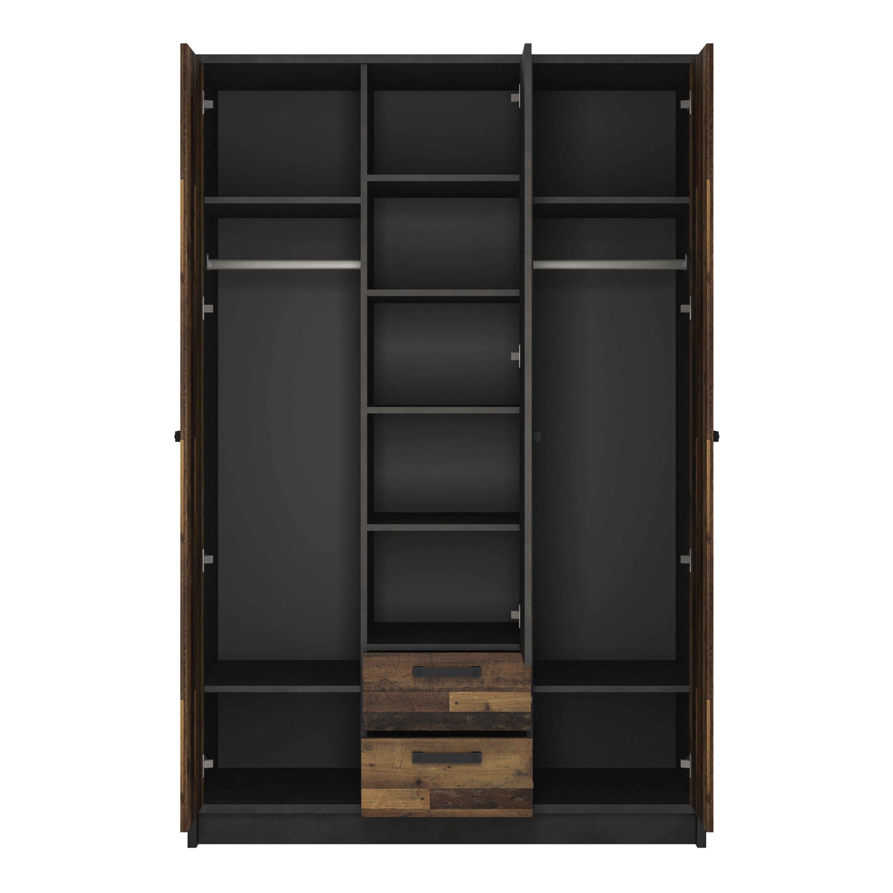 Brooklyn 3 Door Wardrobe with 2 Drawers in Walnut and Dark Matera Grey – FTG, view 2