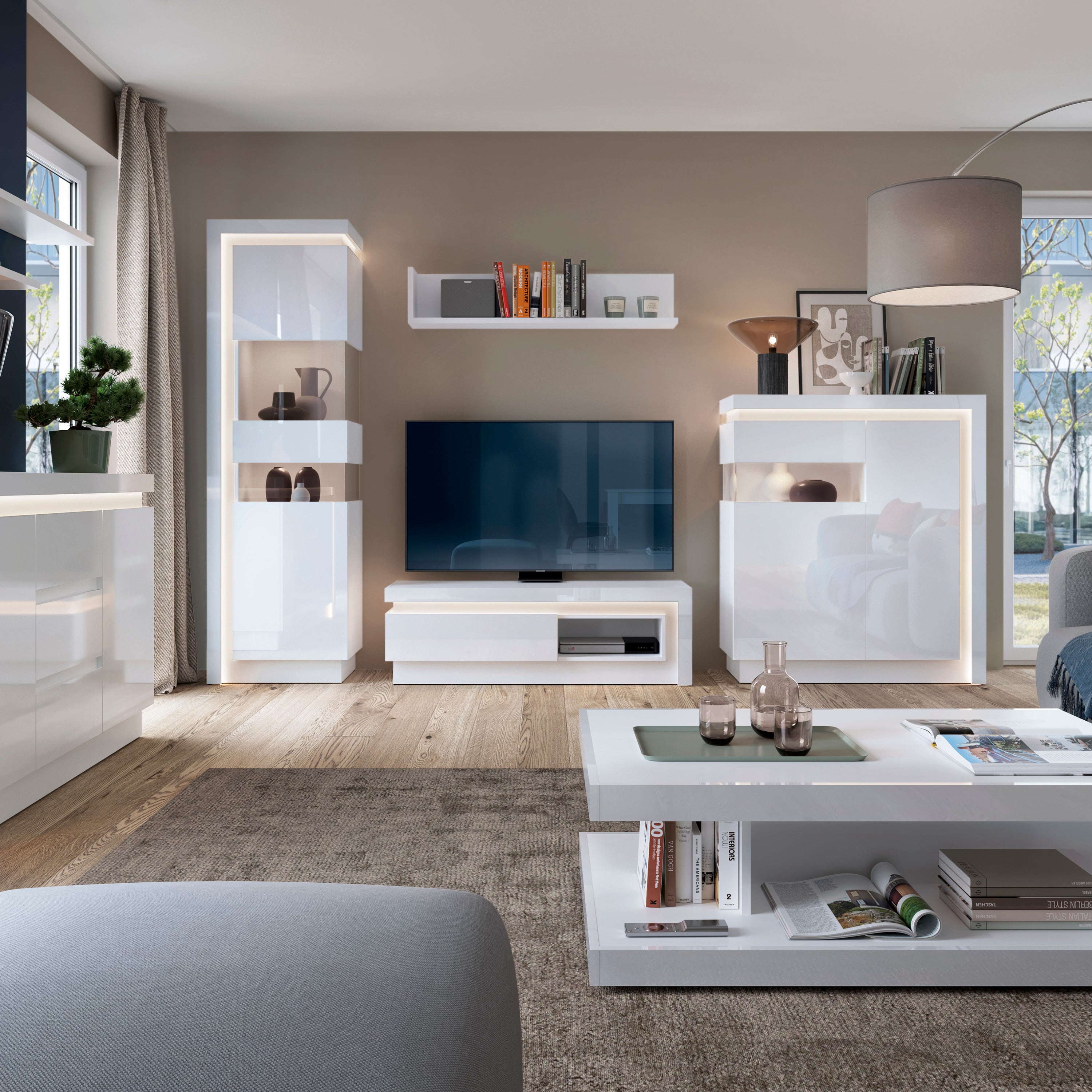 Lyon 1 Drawer TV Cabinet with Open Shelf in White and High Gloss – FTG, view 3