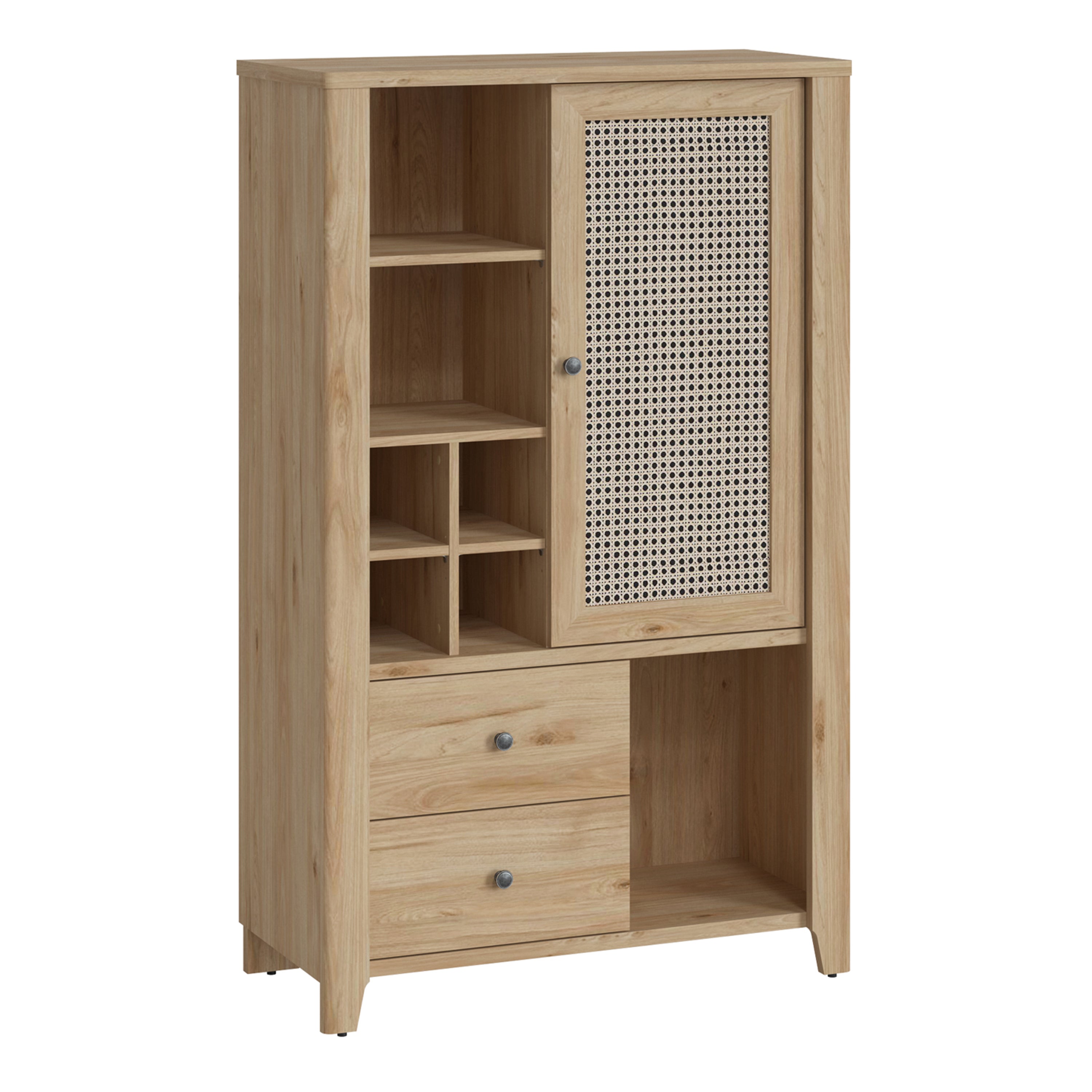 Cestino 1 Door 2 Drawer Cabinet in Jackson Hickory Oak and Rattan Effect – FTG