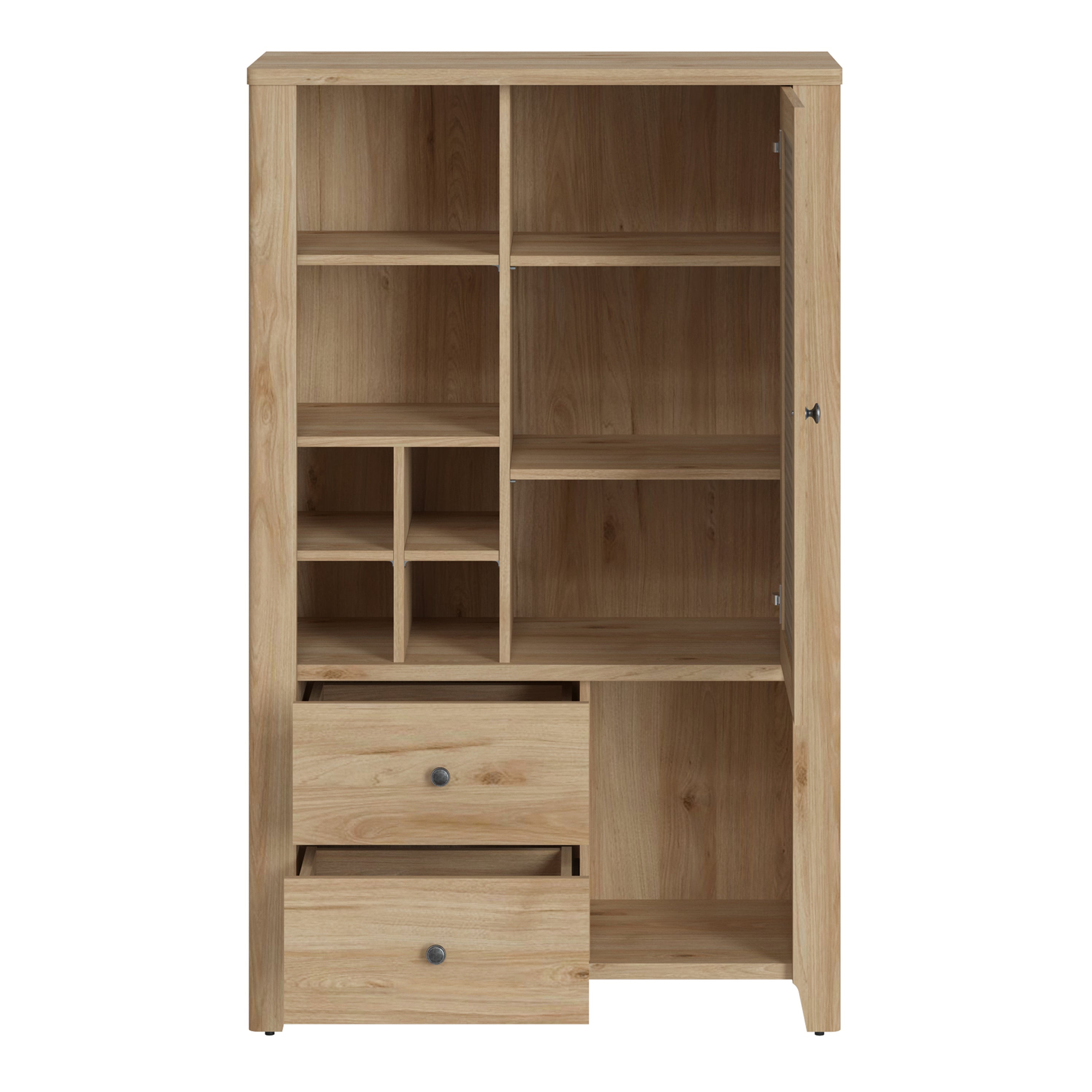 Cestino 1 Door 2 Drawer Cabinet in Jackson Hickory Oak and Rattan Effect – FTG, view 3
