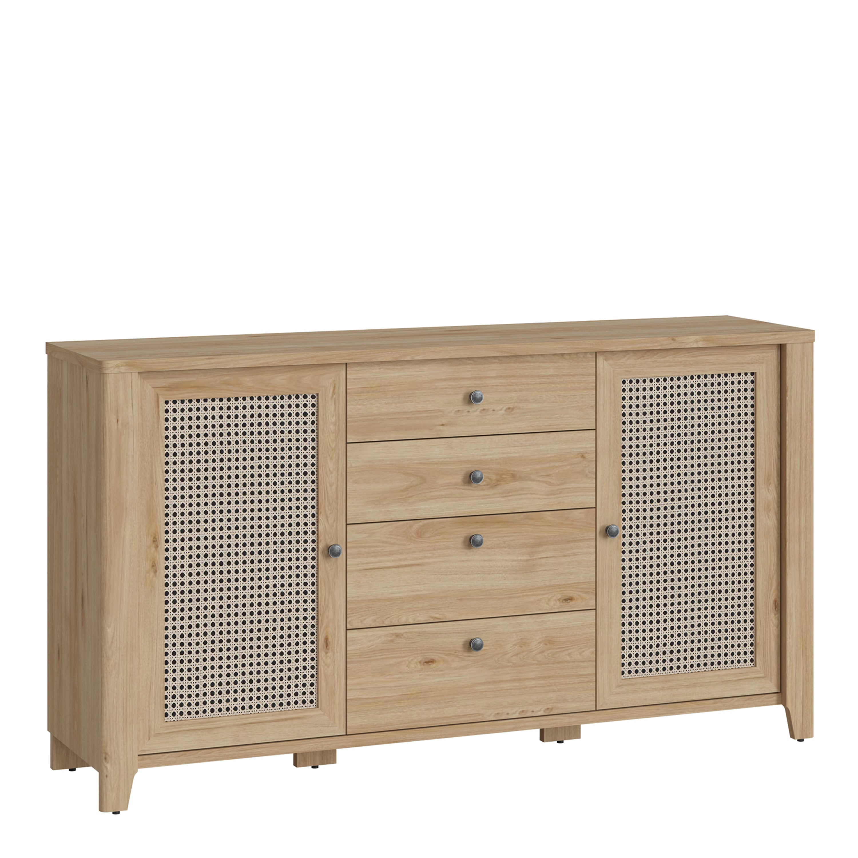 Cestino 2 Door 4 Drawer Sideboard in Jackson Hickory Oak and Rattan Effect – FTG