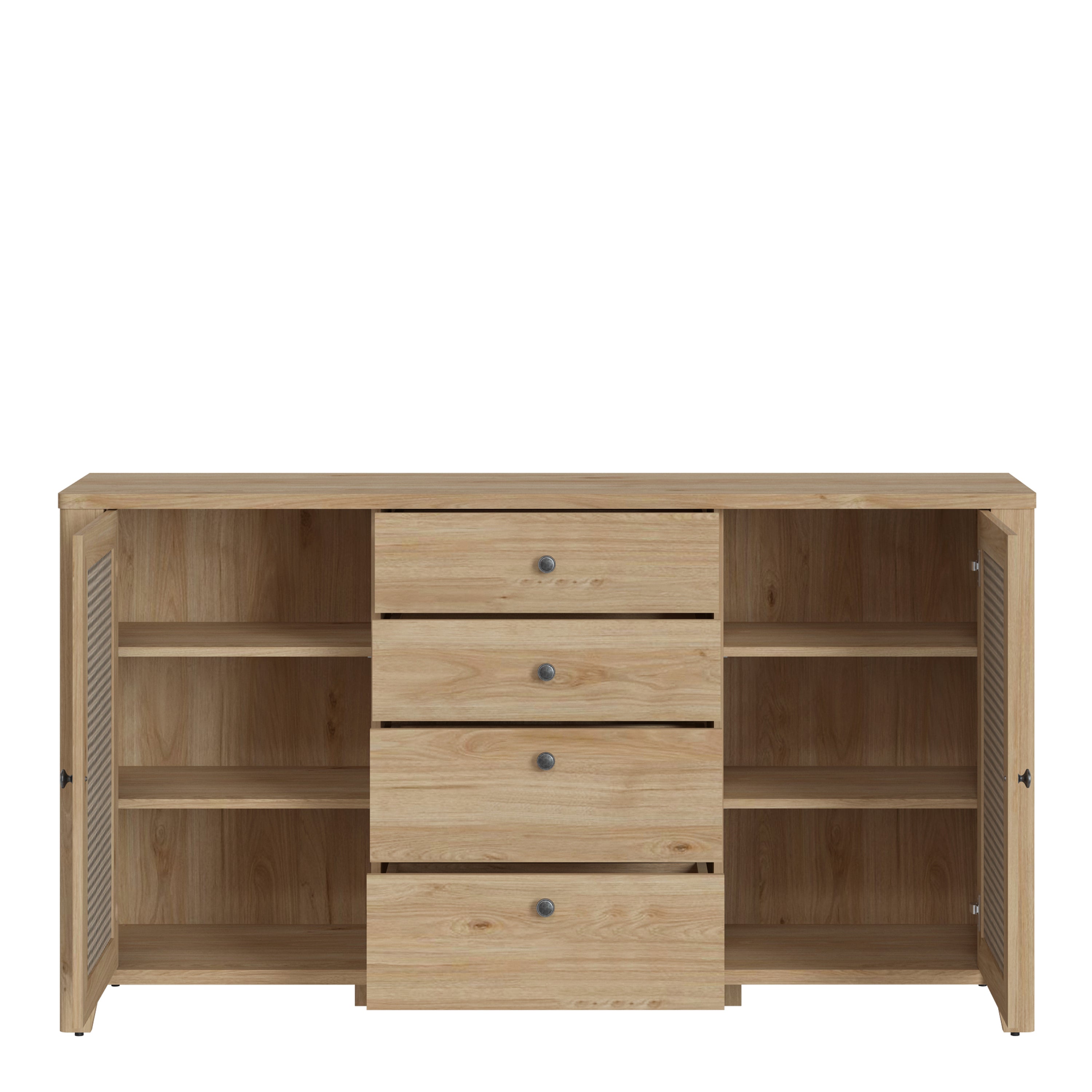 Cestino 2 Door 4 Drawer Sideboard in Jackson Hickory Oak and Rattan Effect – FTG, view 3