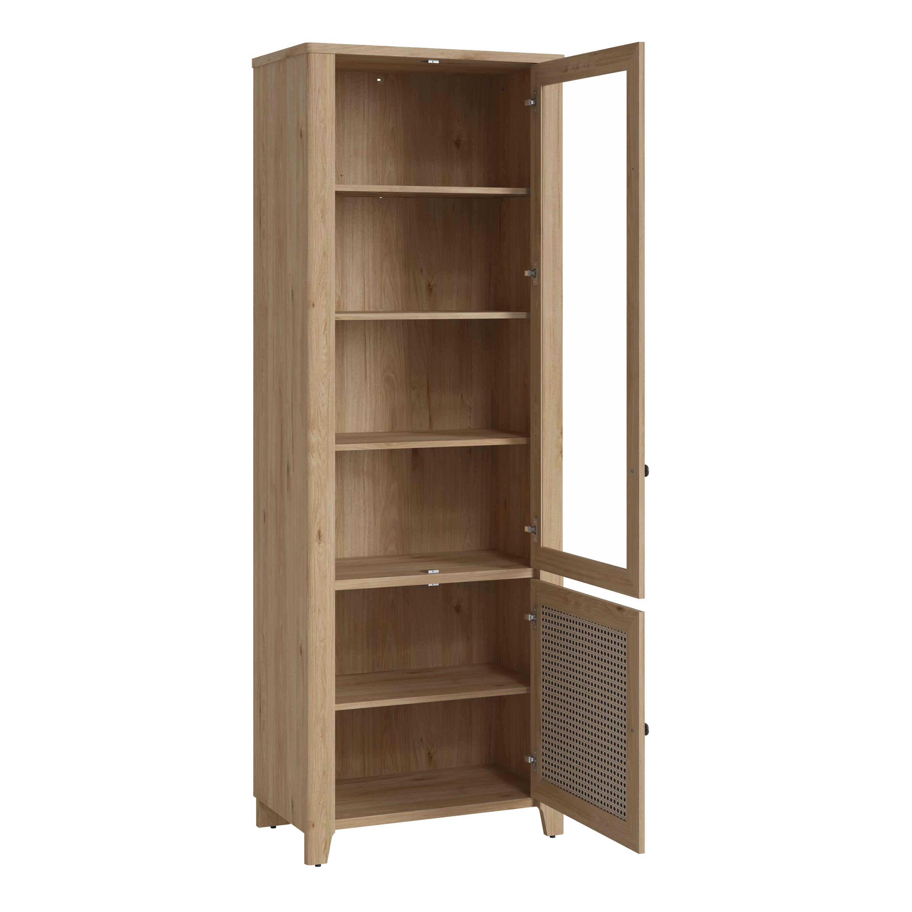 Cestino 2 Door Display Cabinet in Jackson Hickory Oak and Rattan Effect – FTG, view 2