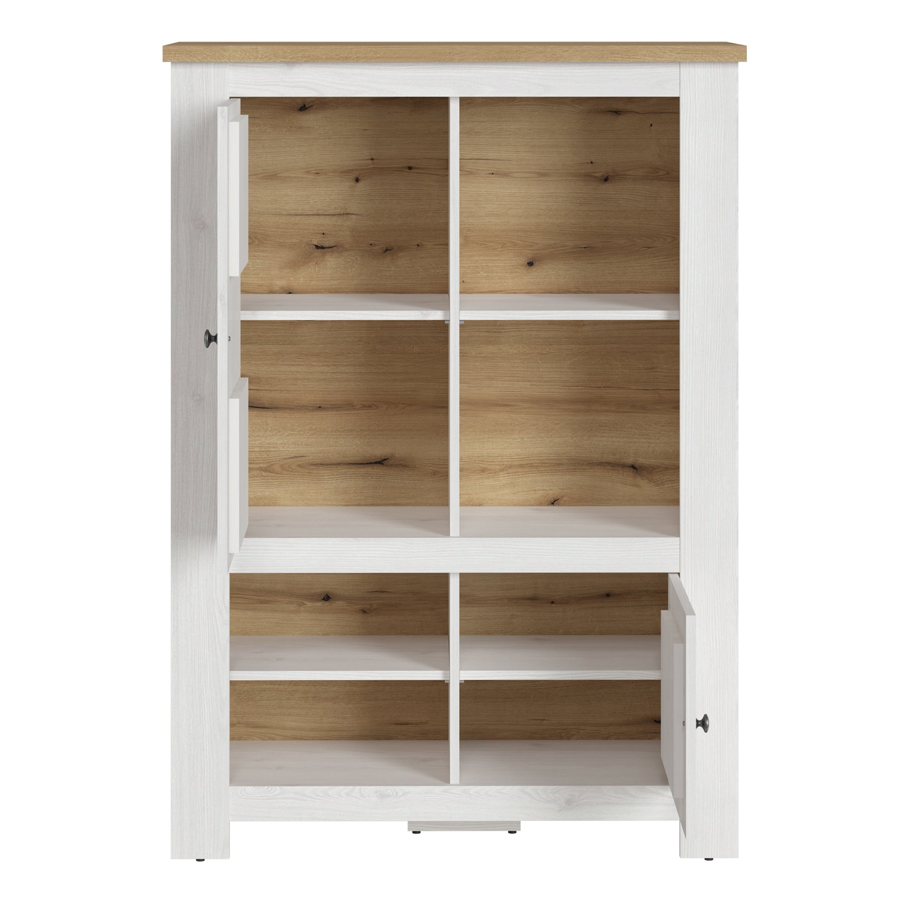 Celesto 2 Door 4 Shelves Display Cabinet inc. 2x LED Lights in White and Oak – FTG
