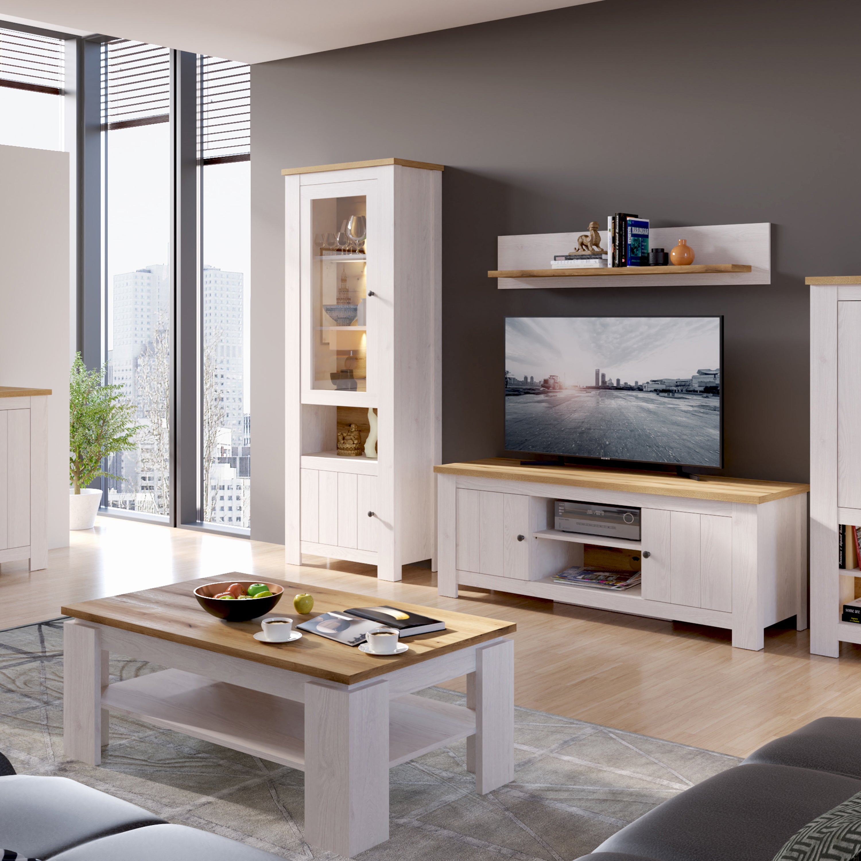 Celesto Coffee Table in White and Oak – FTG, view 3