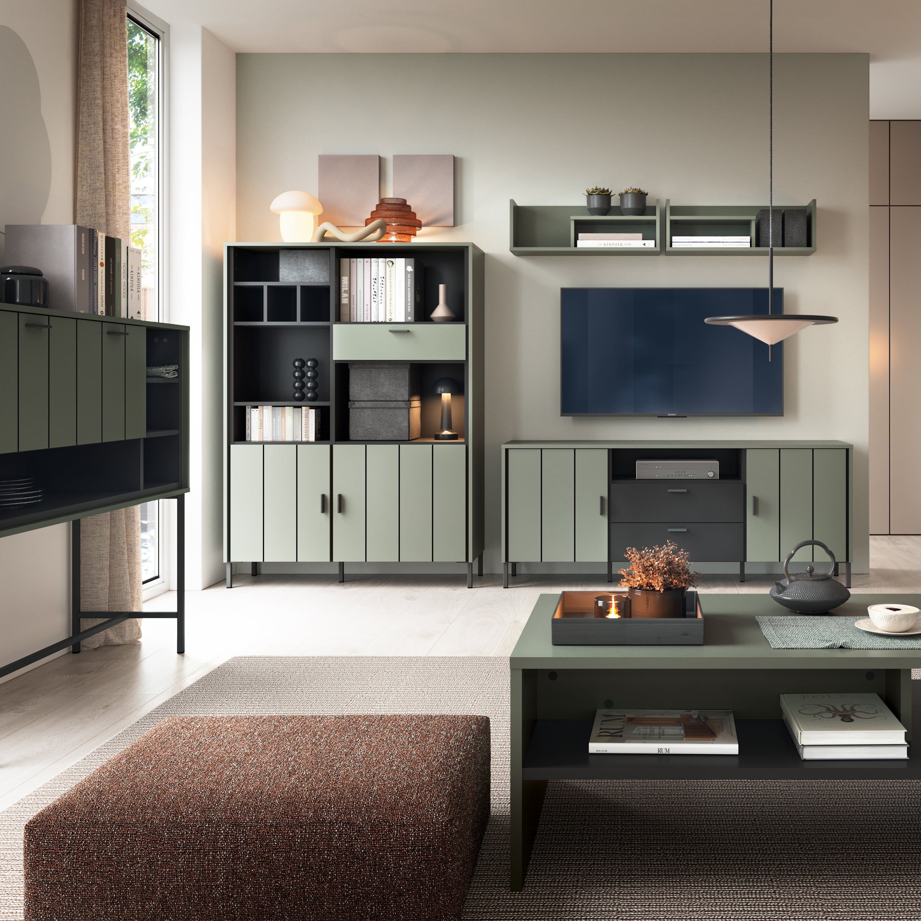 Arundel TV Cabinet 2 Door 2 Drawer 158cm Wide in Green/Grey – FTG, view 3