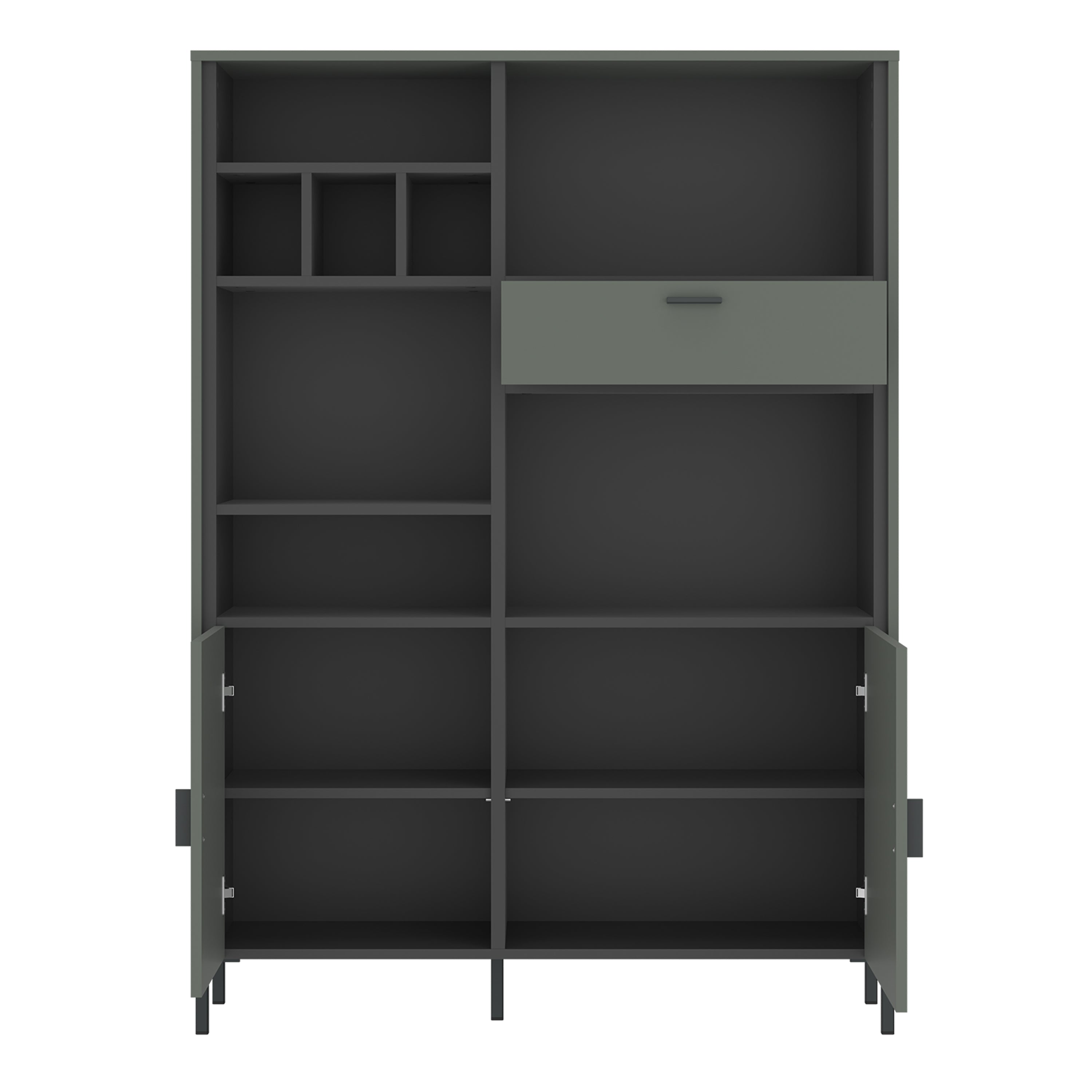 Arundel Bookcase 2 Door 1 Drawer in Green/Grey – FTG, view 2
