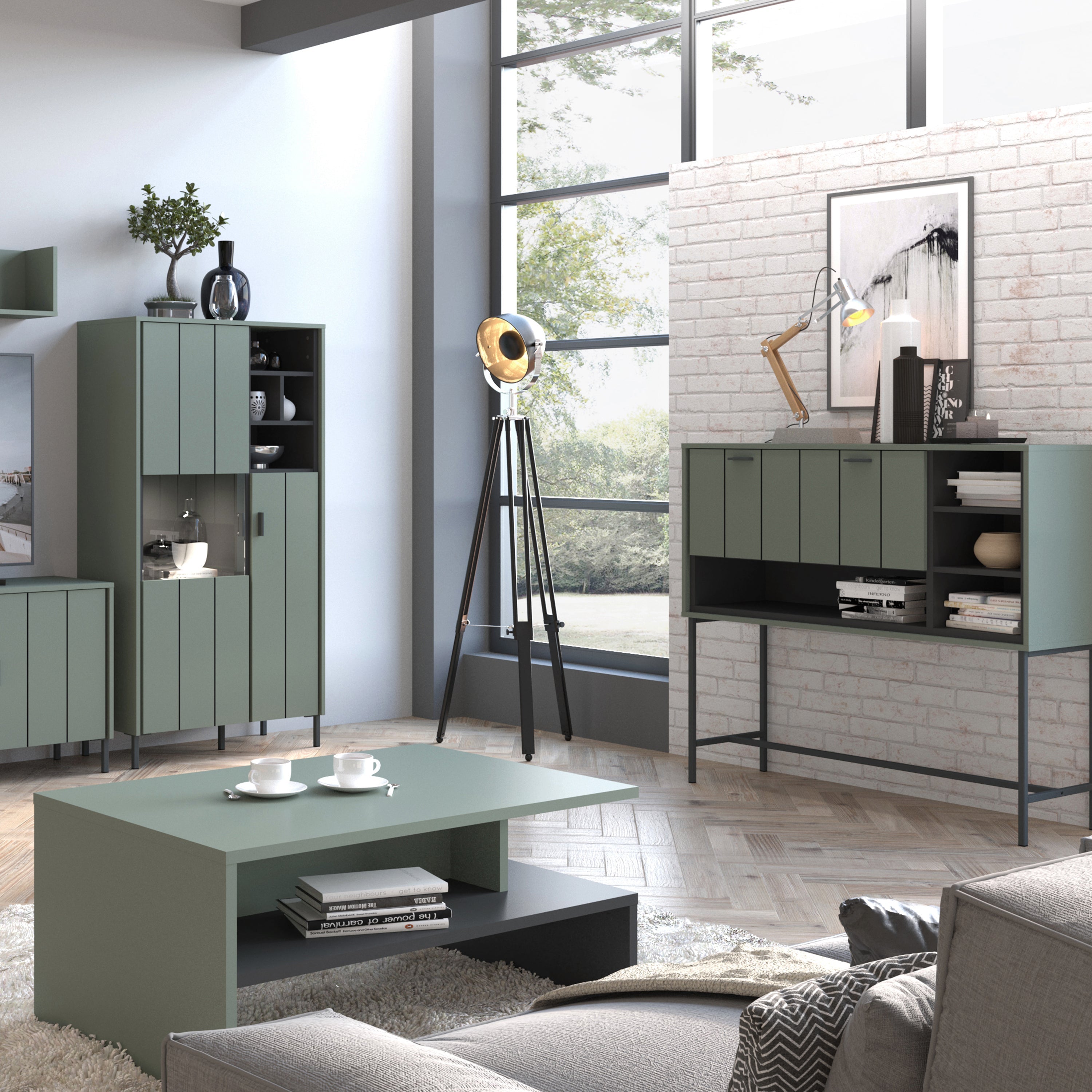 Arundel Bar Table 1 Flap in Green/Grey – FTG, view 4
