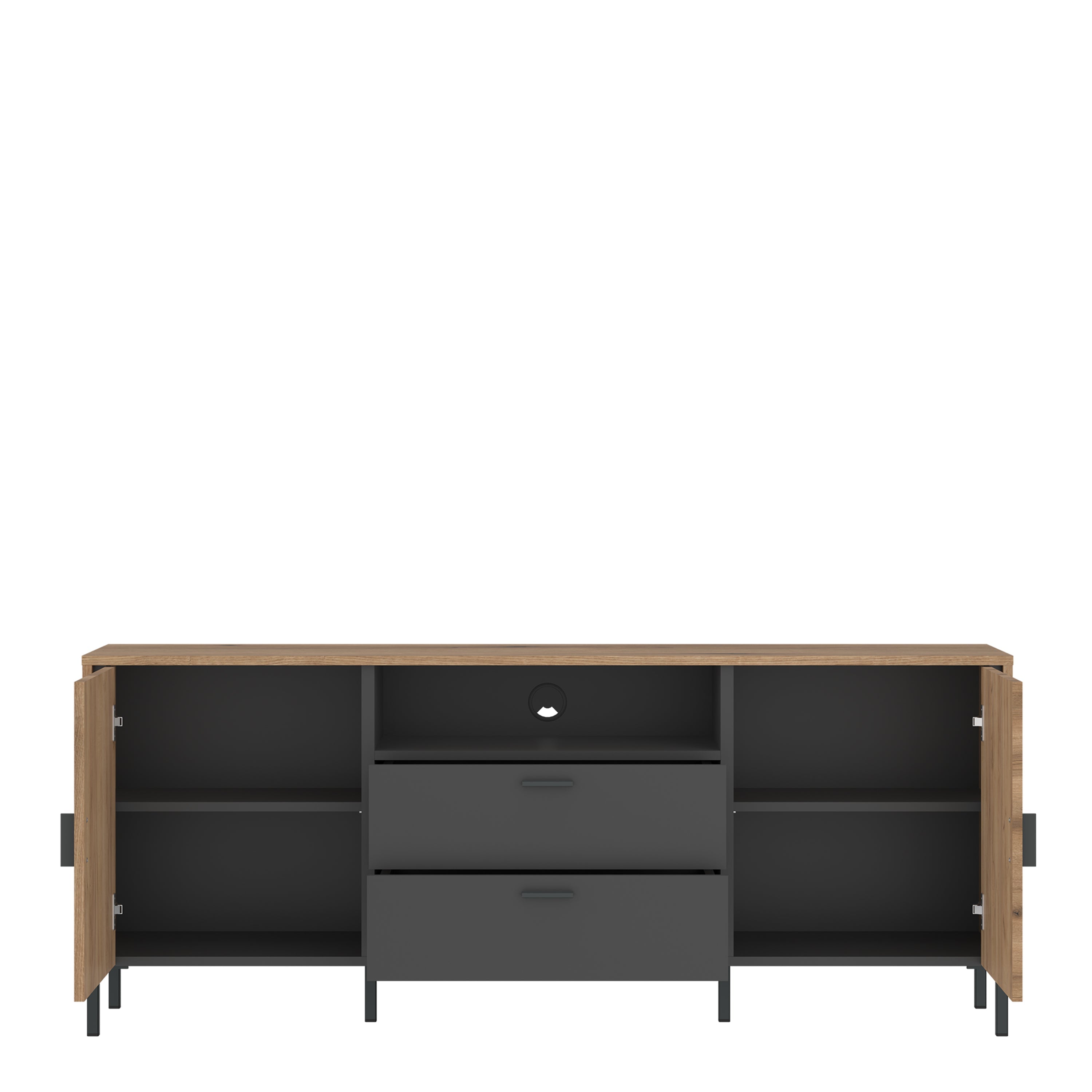 Arundel TV Cabinet 2 Door 2 Drawer 158cm Wide in Oak/Grey – FTG, view 2