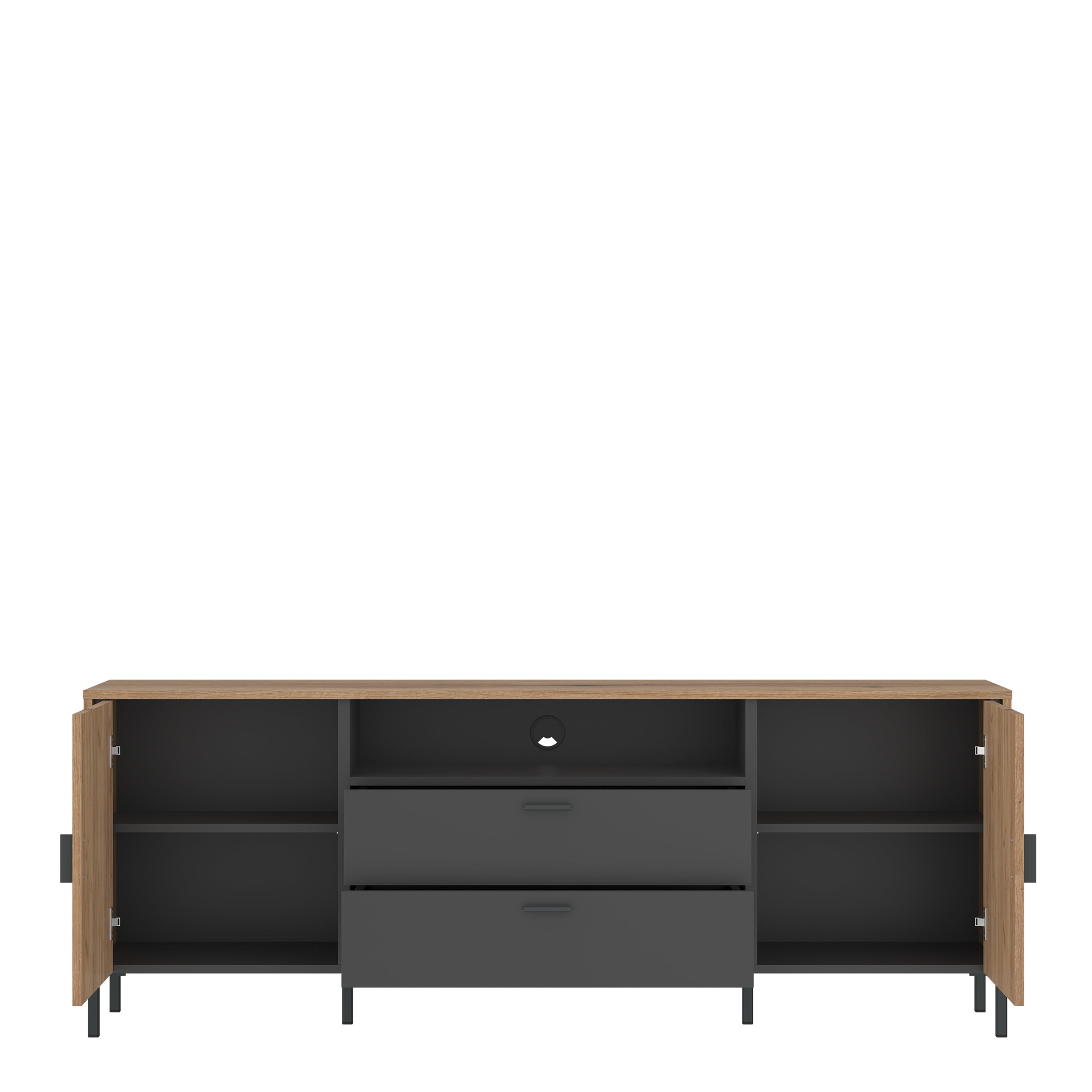 Arundel TV Cabinet 2 Door 2 Drawer 173cm Wide in Oak/Grey – FTG, view 2