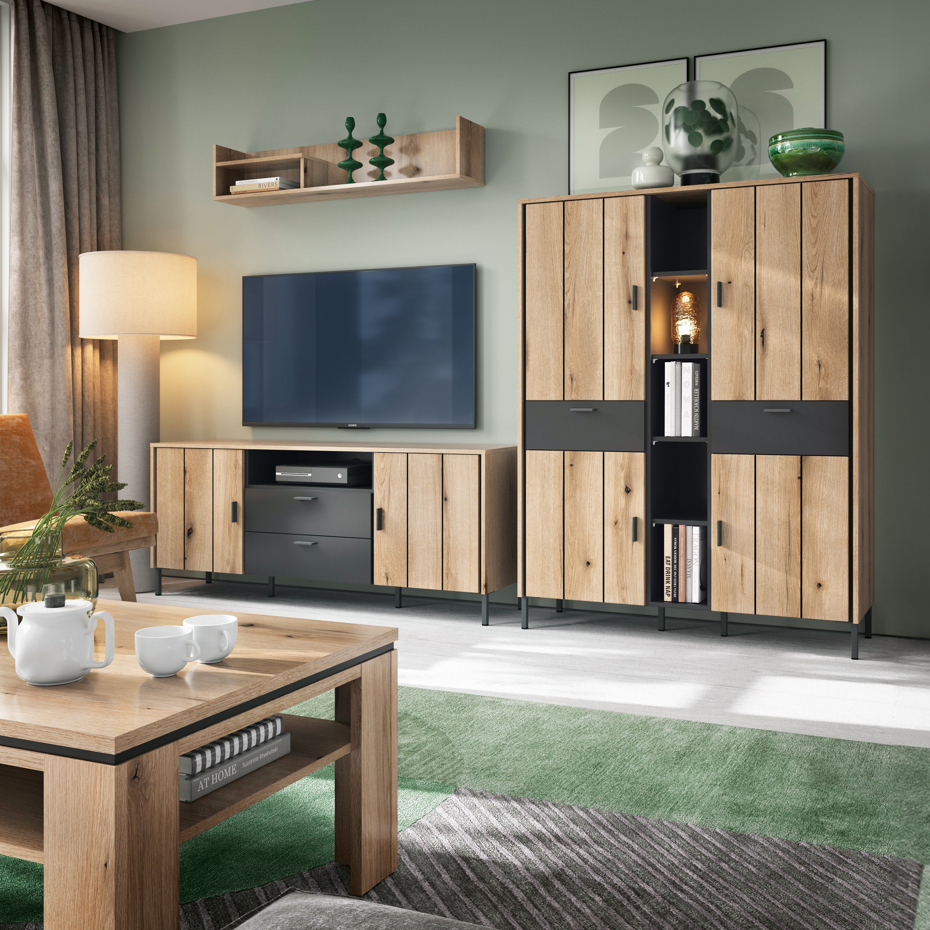 Arundel Wardrobe 4 Door 2 Drawer in Oak/Grey – FTG, view 3