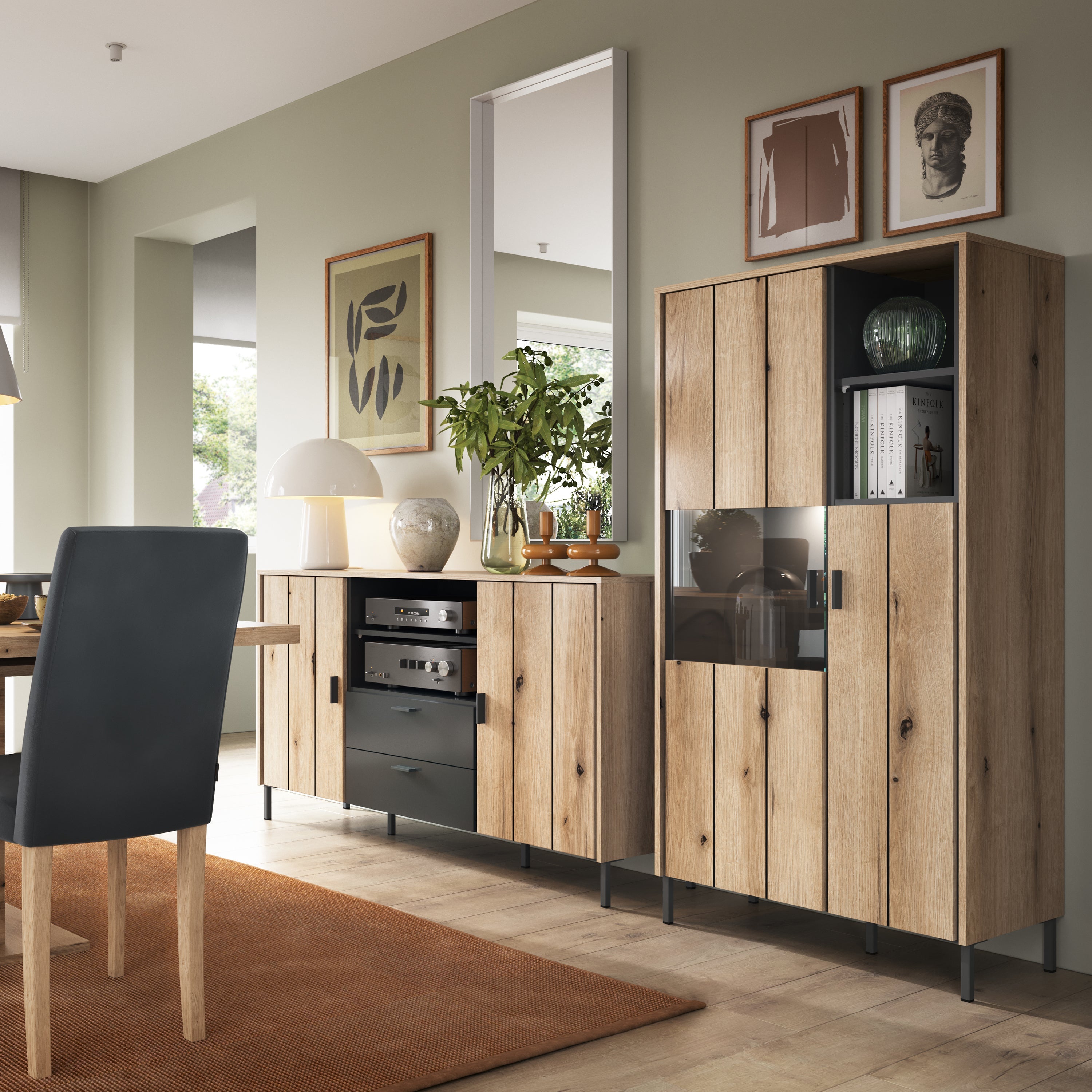 Arundel 2 Door Display Cabinet in Oak/Grey – FTG, view 4