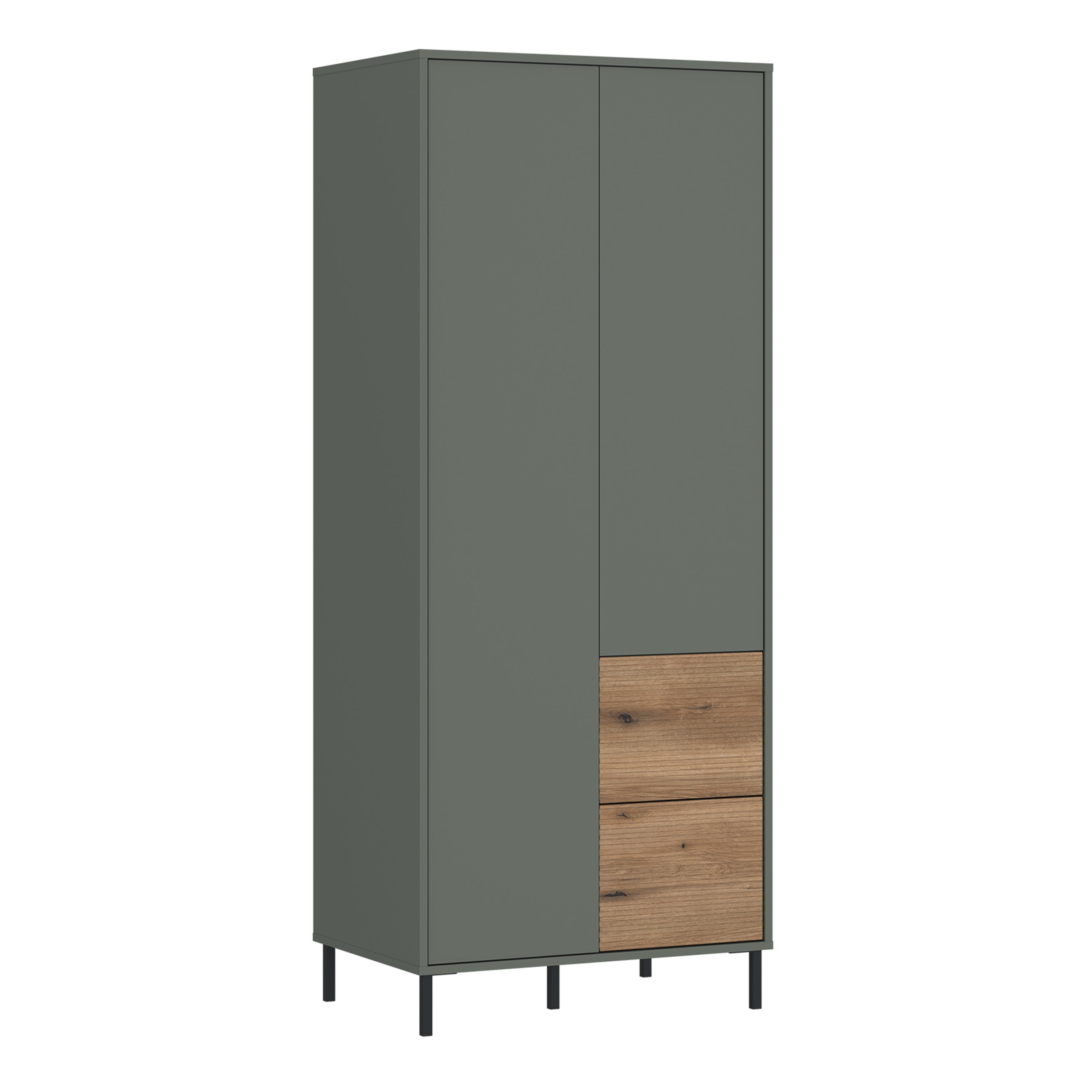 Darwin Wardrobe 2 Door 2 Drawer in Green/Oak – FTG