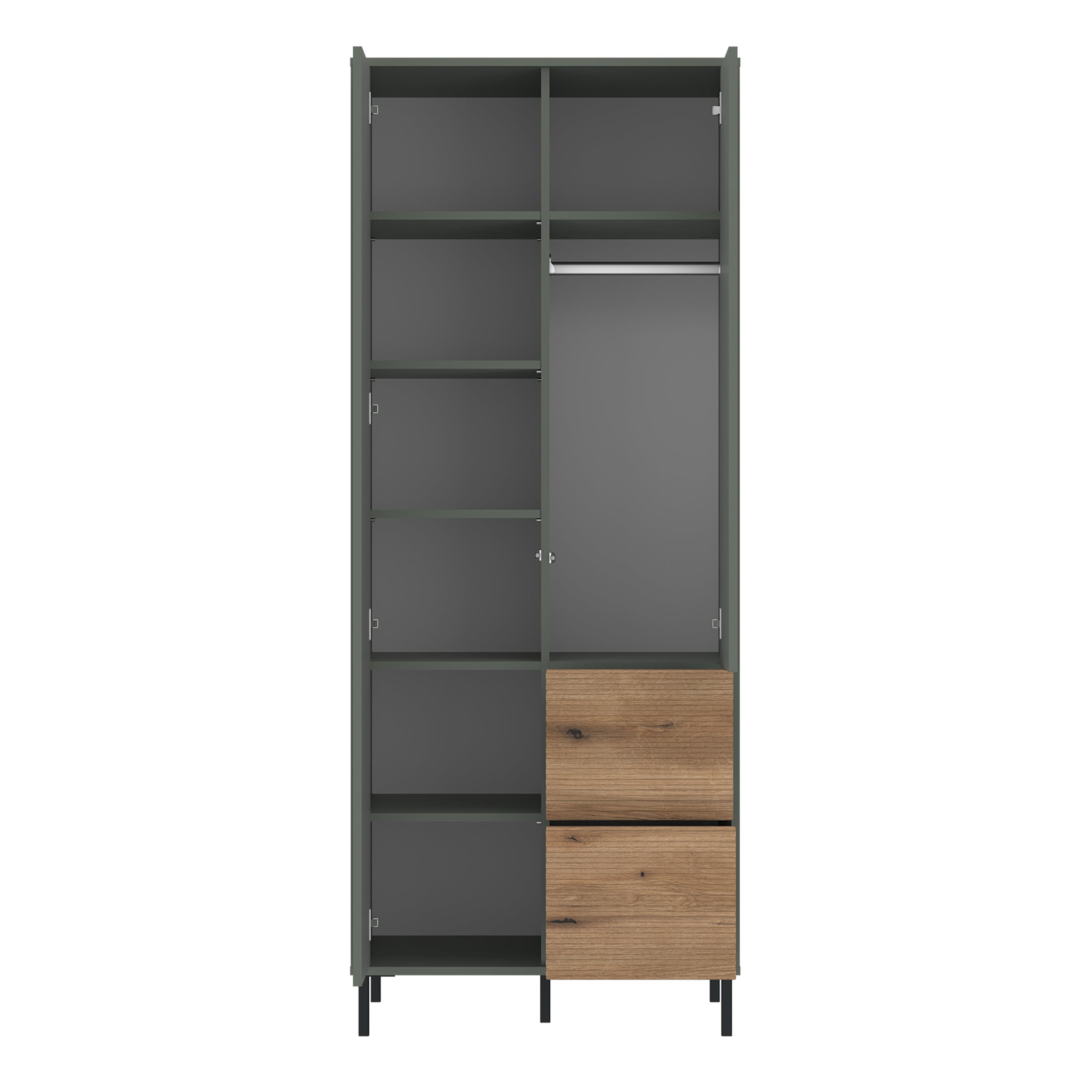 Darwin Wardrobe 2 Door 2 Drawer in Green/Oak – FTG, view 2