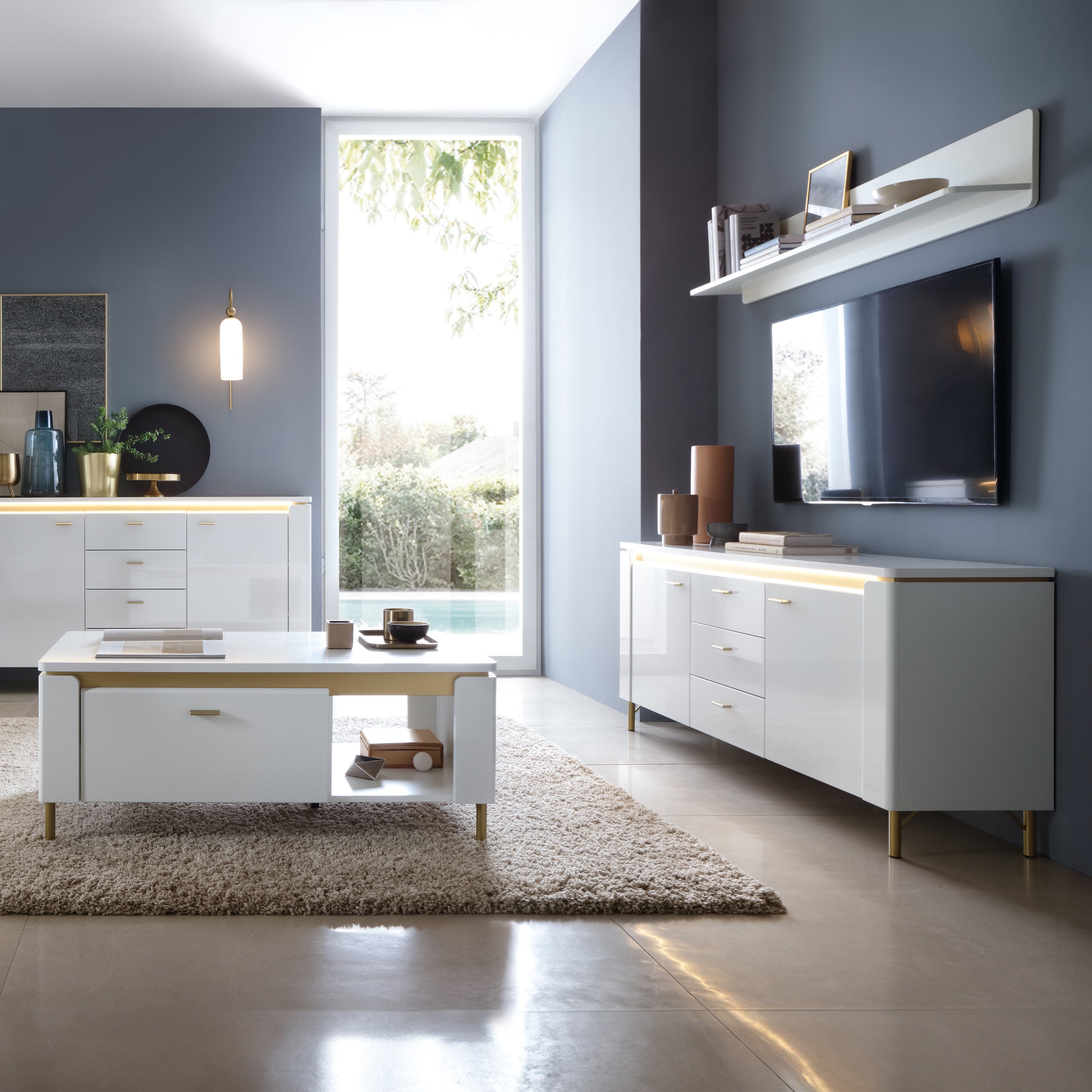 Lazio TV Cabinet 2 Door 3 Drawer in Alpine White/White Gloss – FTG, view 3